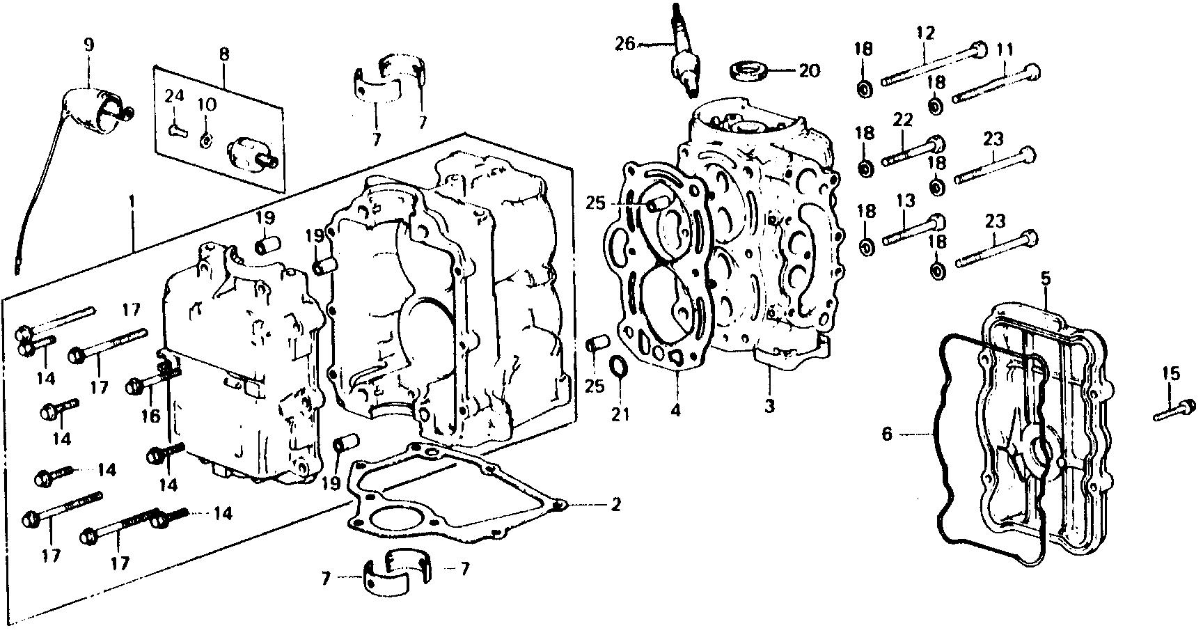 BF75 BF75B cylinder - cylinder head exploded parts diagram with numbered part references