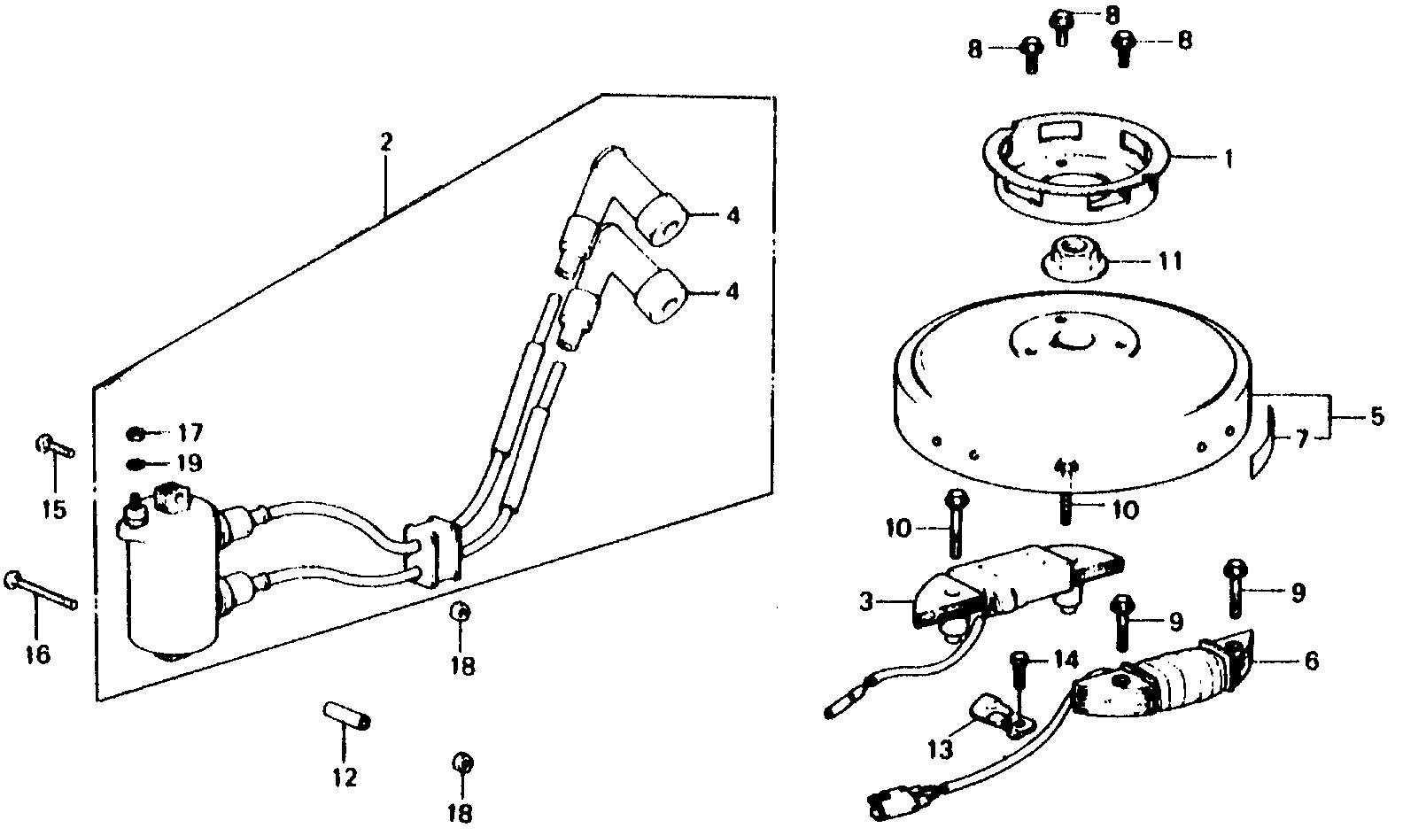 BF75 BF75B c.d.i. ignition coil      - flywheel exploded parts diagram with numbered part references