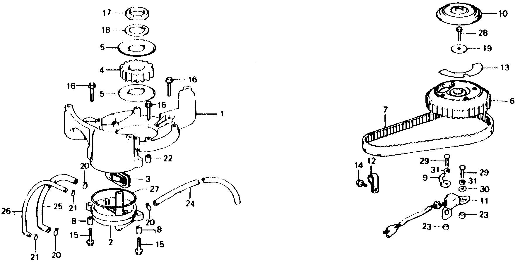 BF75 BF75B starter case - cam pulley   - pulser coil exploded parts diagram with numbered part references