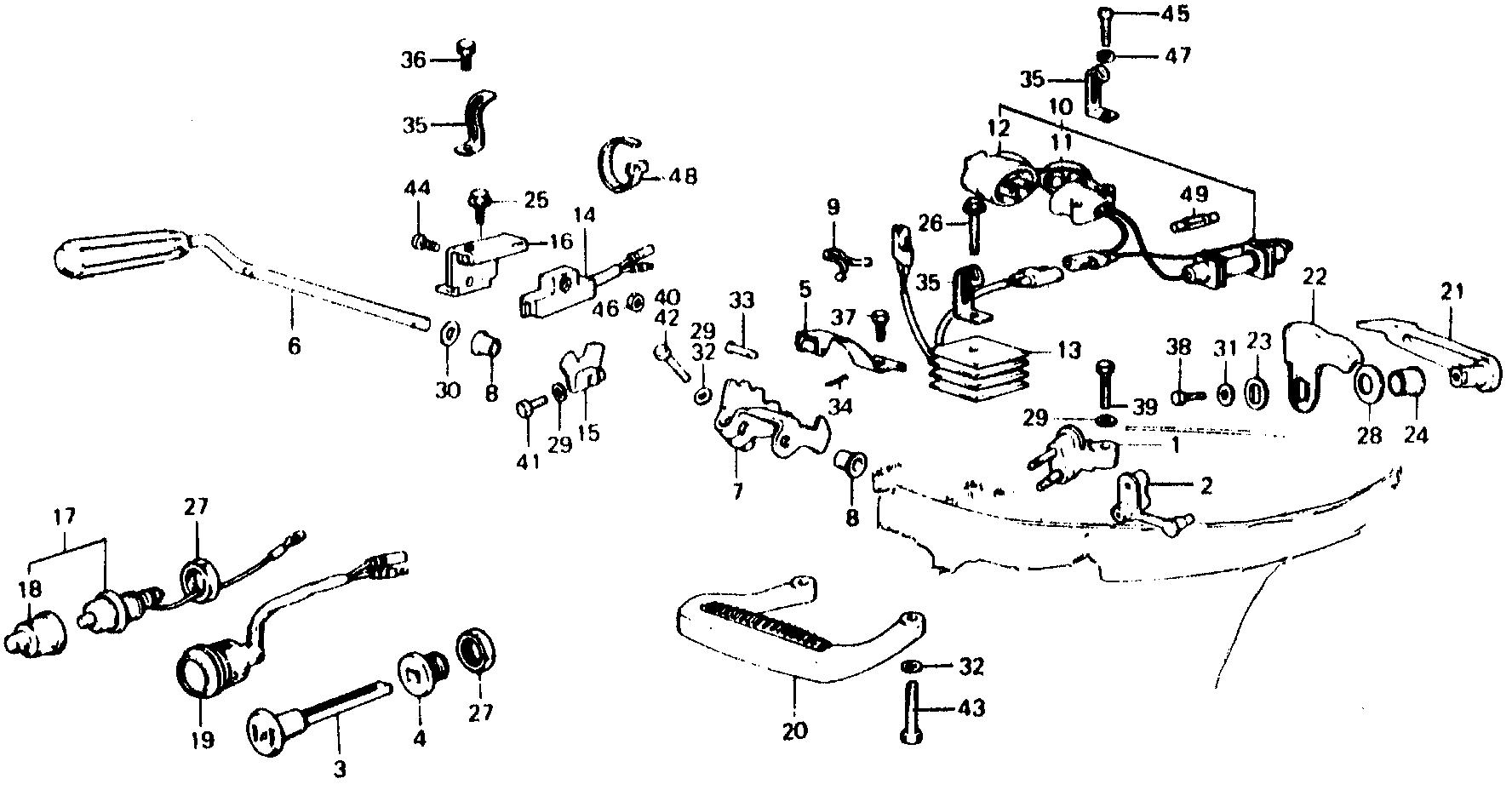 BF75 BF75B shift shaft - carrying     handle - cover lock lever exploded parts diagram with numbered part references