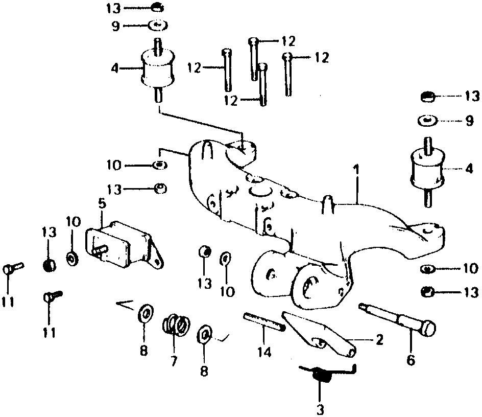 BF75 BF75B mount frame - upper mount  rubber exploded parts diagram with numbered part references
