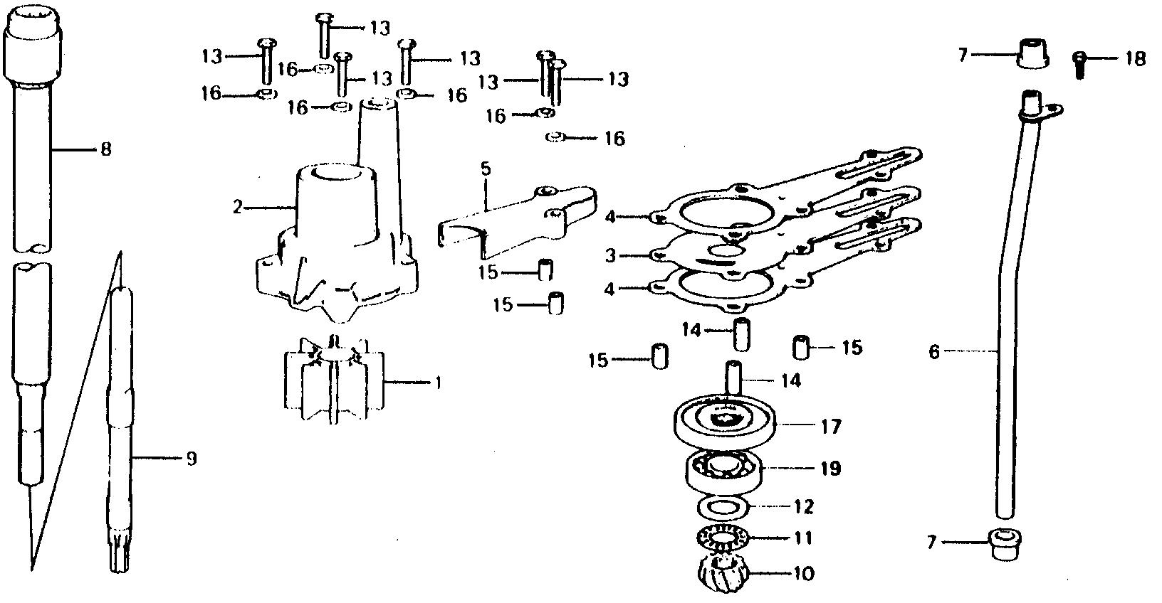 BF75 BF75B water pump - vertical shaft exploded parts diagram with numbered part references