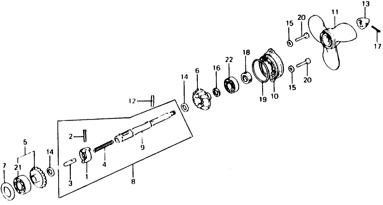 BF75 BF75B propeller shaft - propeller exploded parts diagram with numbered part references