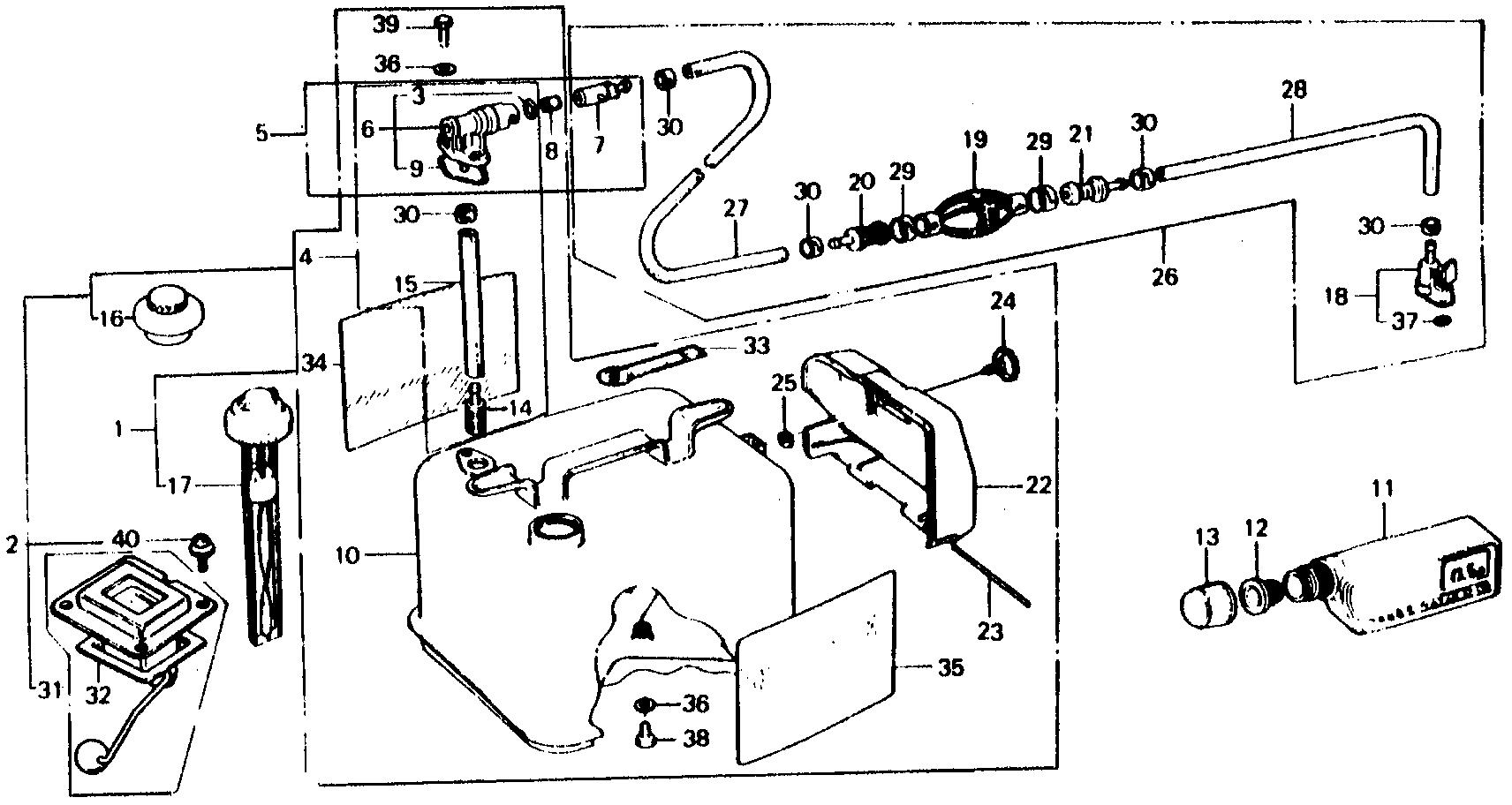 BF75 BF75B fuel tank - sub tank exploded parts diagram with numbered part references