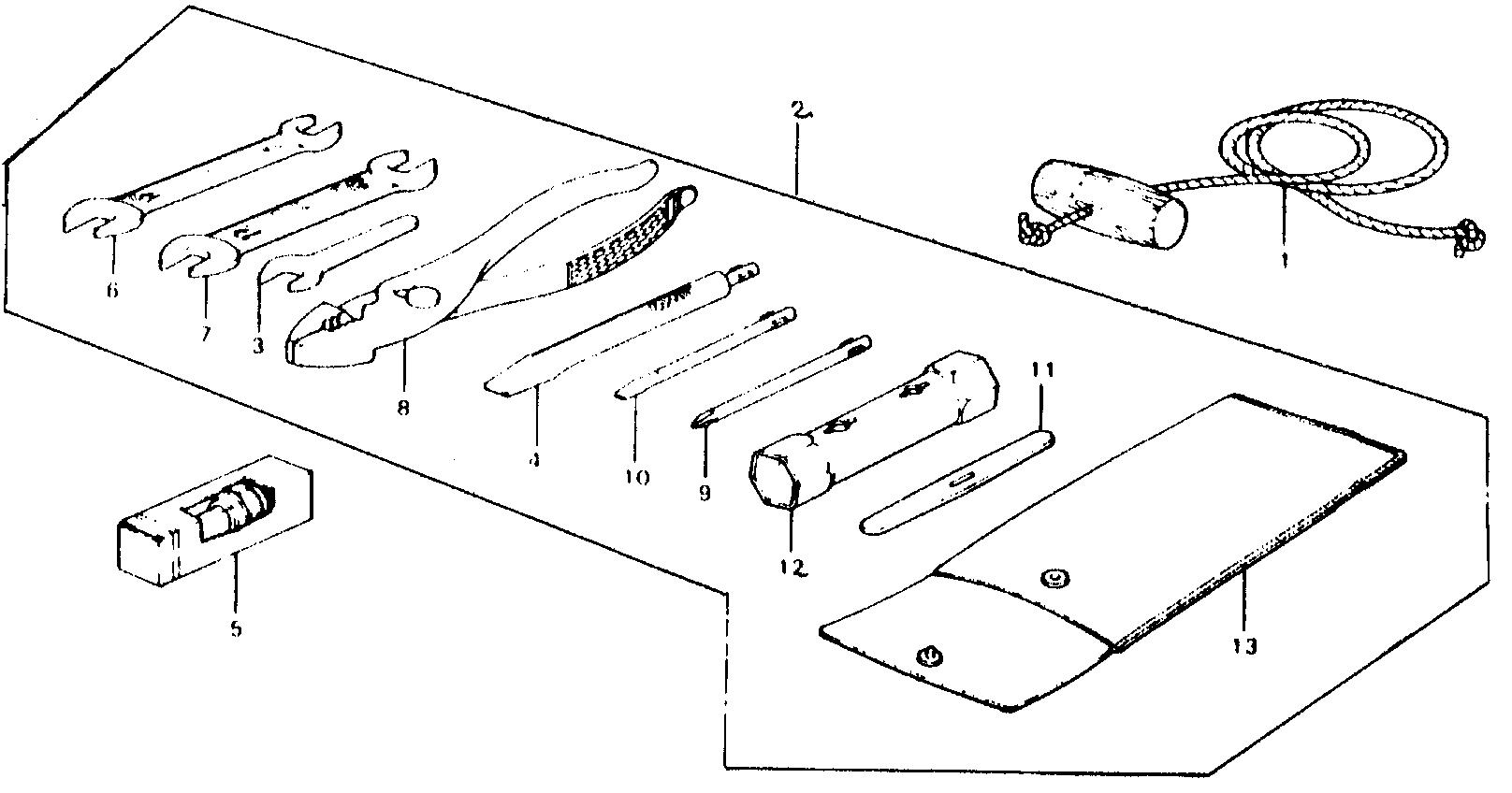 BF75 BF75B tools - starter rope exploded parts diagram with numbered part references