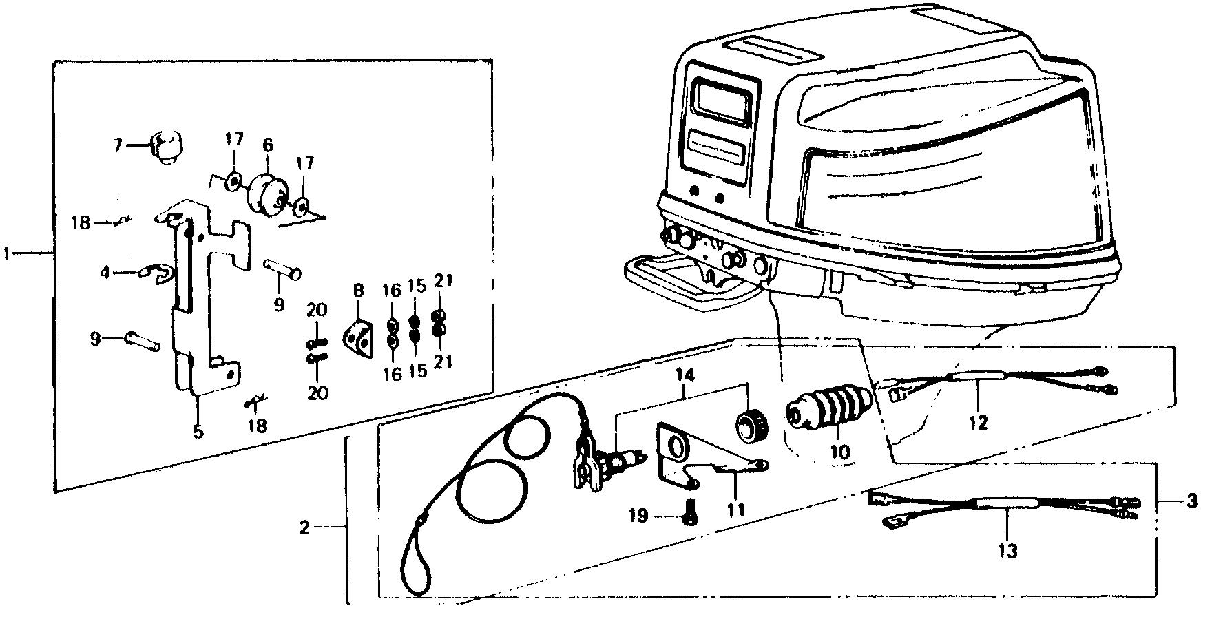 BF75 BF75B safety switch - vertical   starter exploded parts diagram with numbered part references