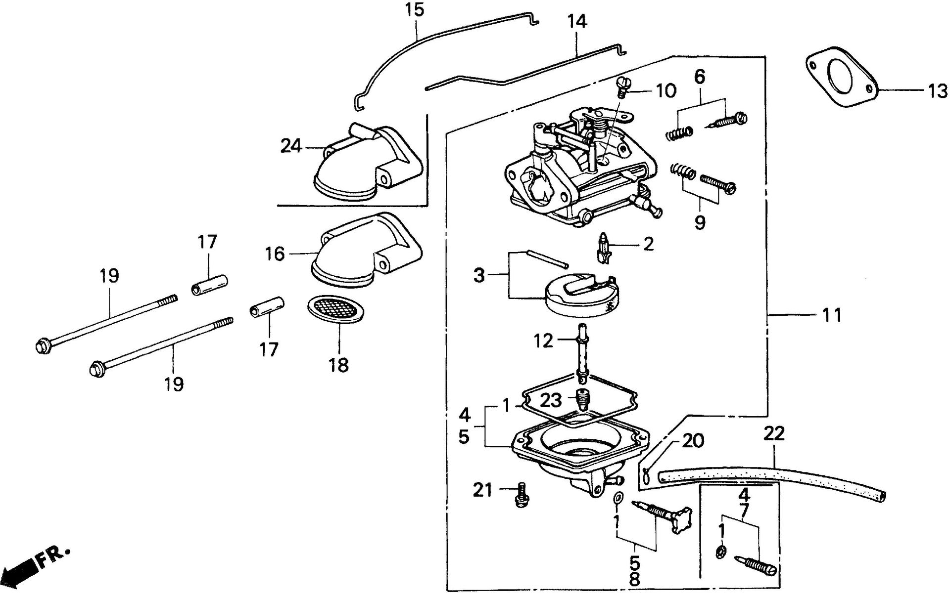 BF75 BF75F carburetor exploded parts diagram with numbered part references
