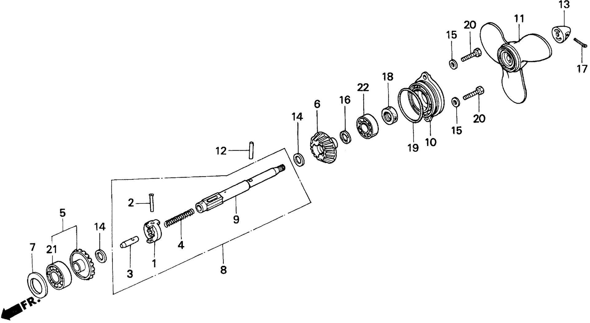BF75 BF75F propeller shaft exploded parts diagram with numbered part references