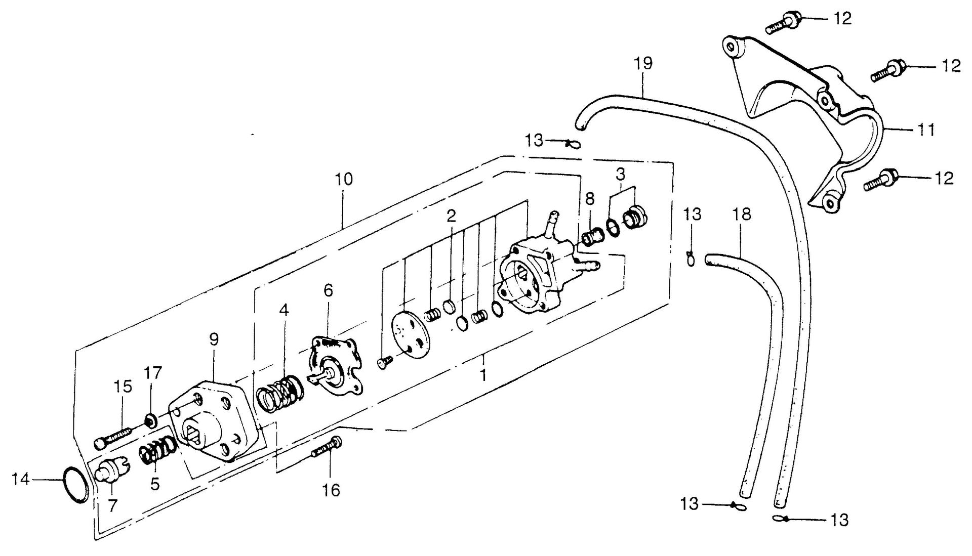 BF75 BF75 fuel pump - fuel pump cover exploded parts diagram with numbered part references