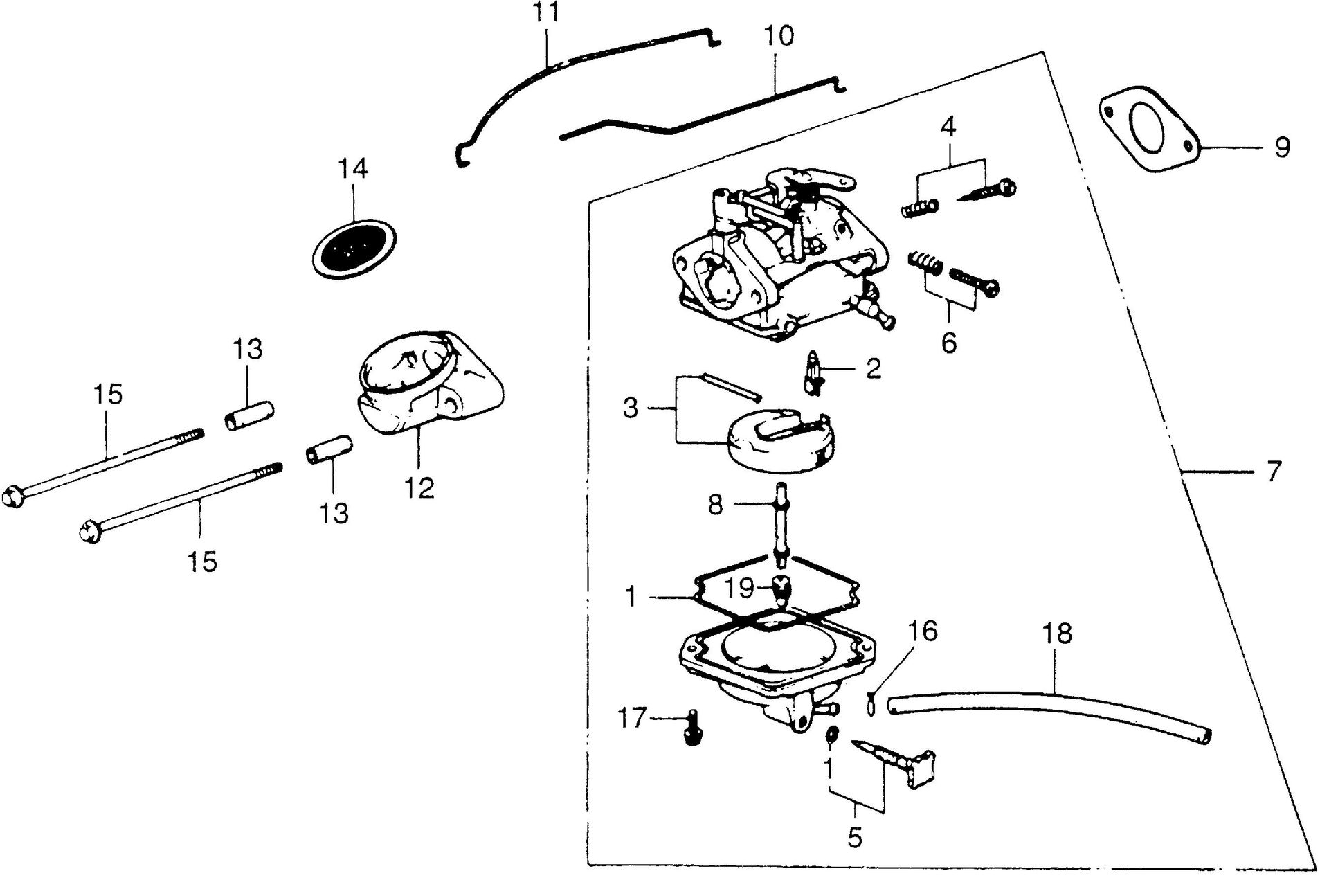 BF75 BF75 carburetor - air guide exploded parts diagram with numbered part references
