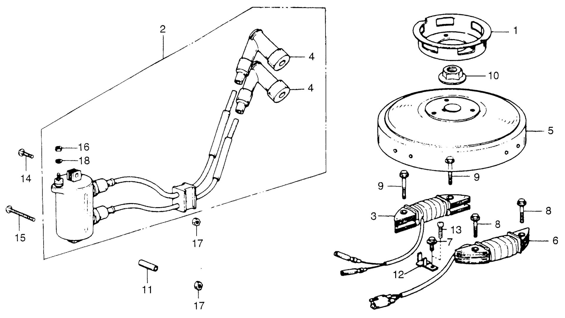 BF75 BF75 ignition coil - flywheel exploded parts diagram with numbered part references