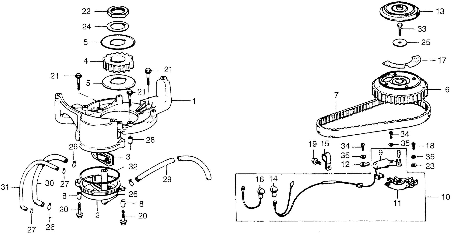 BF75 BF75 starter case - cam pulley   - points exploded parts diagram with numbered part references