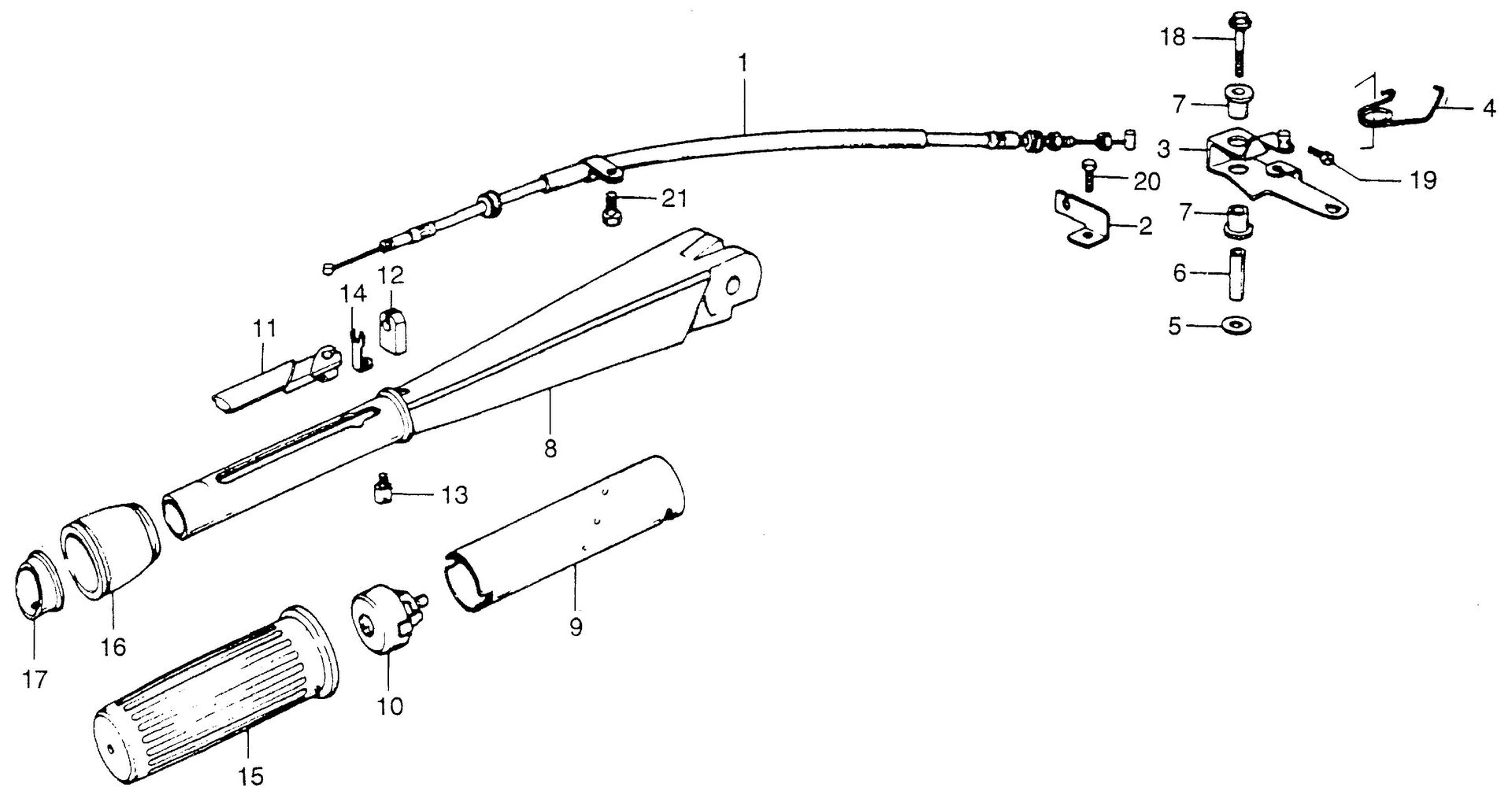 BF75 BF75 handlebar - throttle cable exploded parts diagram with numbered part references