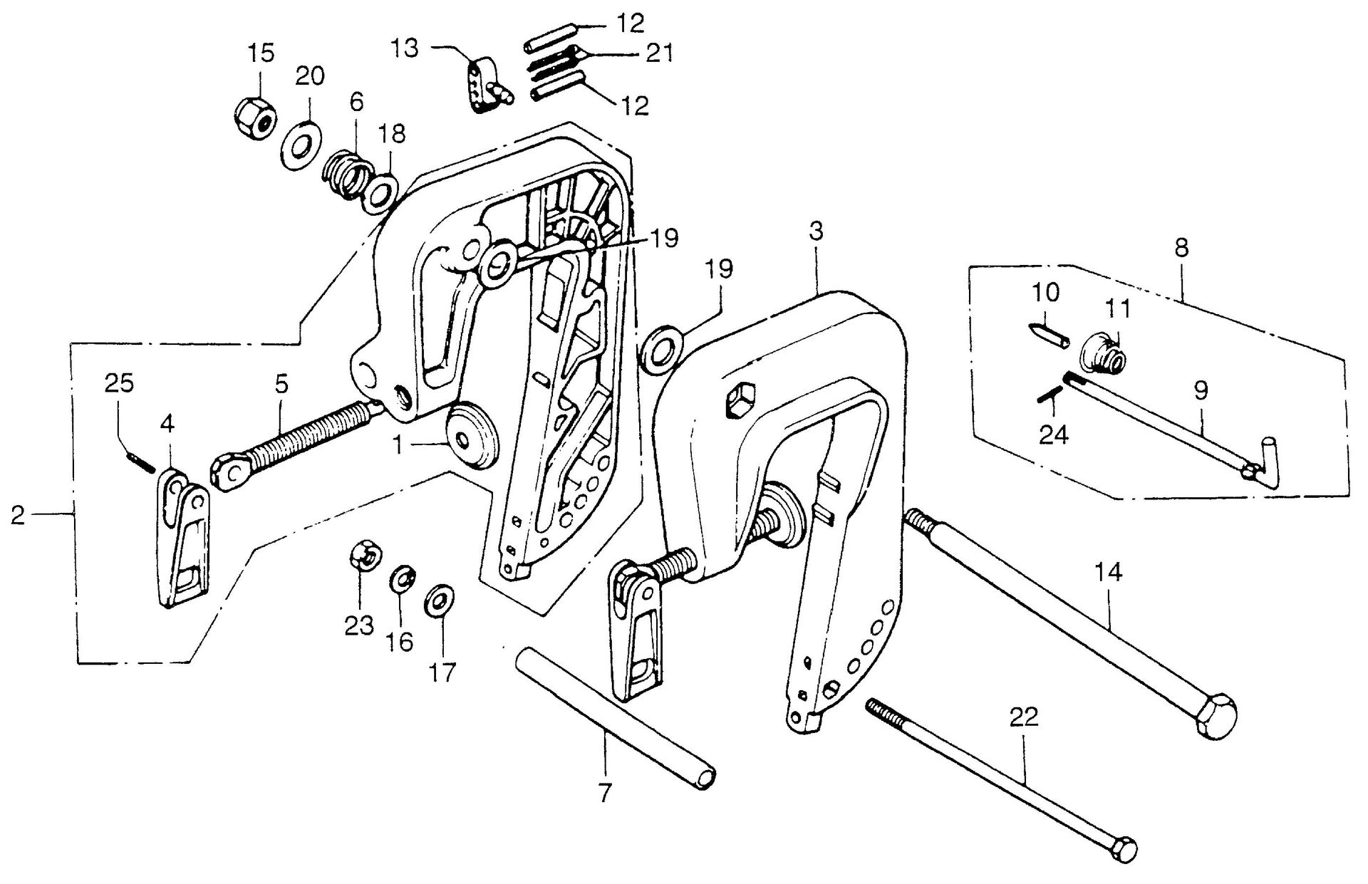 BF75 BF75 stern bracket - adjust rod exploded parts diagram with numbered part references