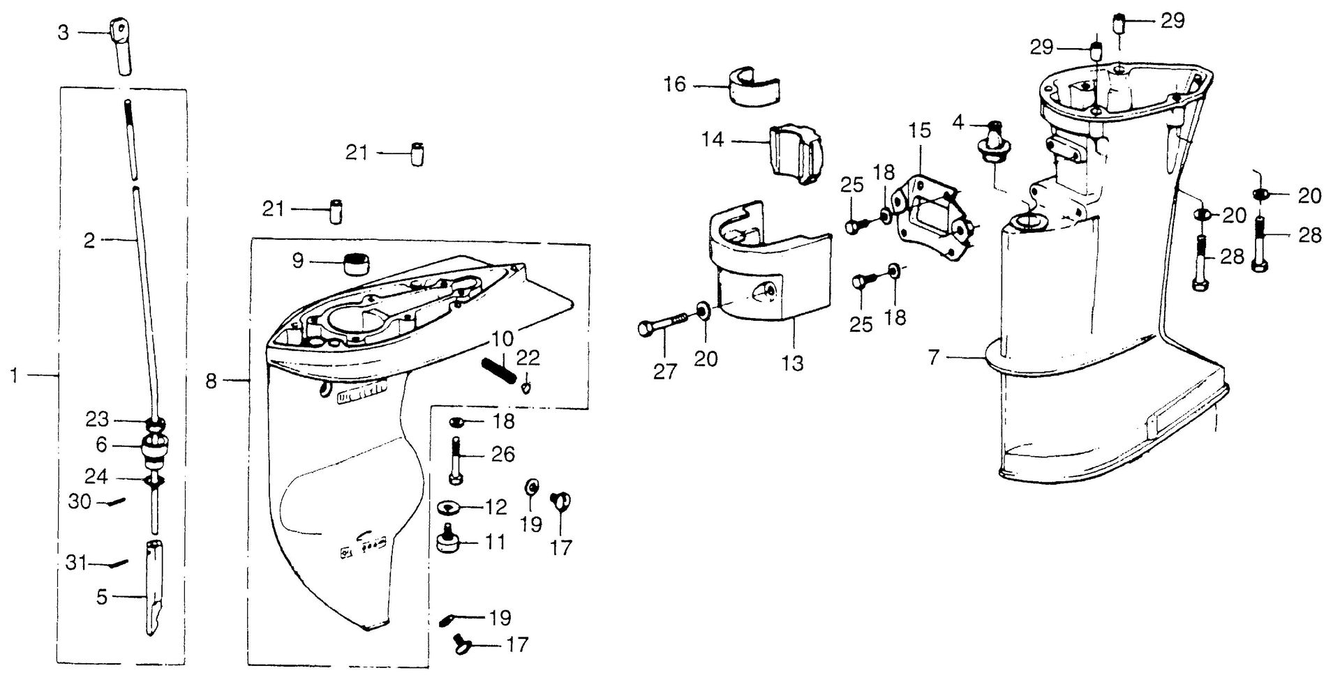 BF75 BF75 extension case - gear case  - shift rod exploded parts diagram with numbered part references