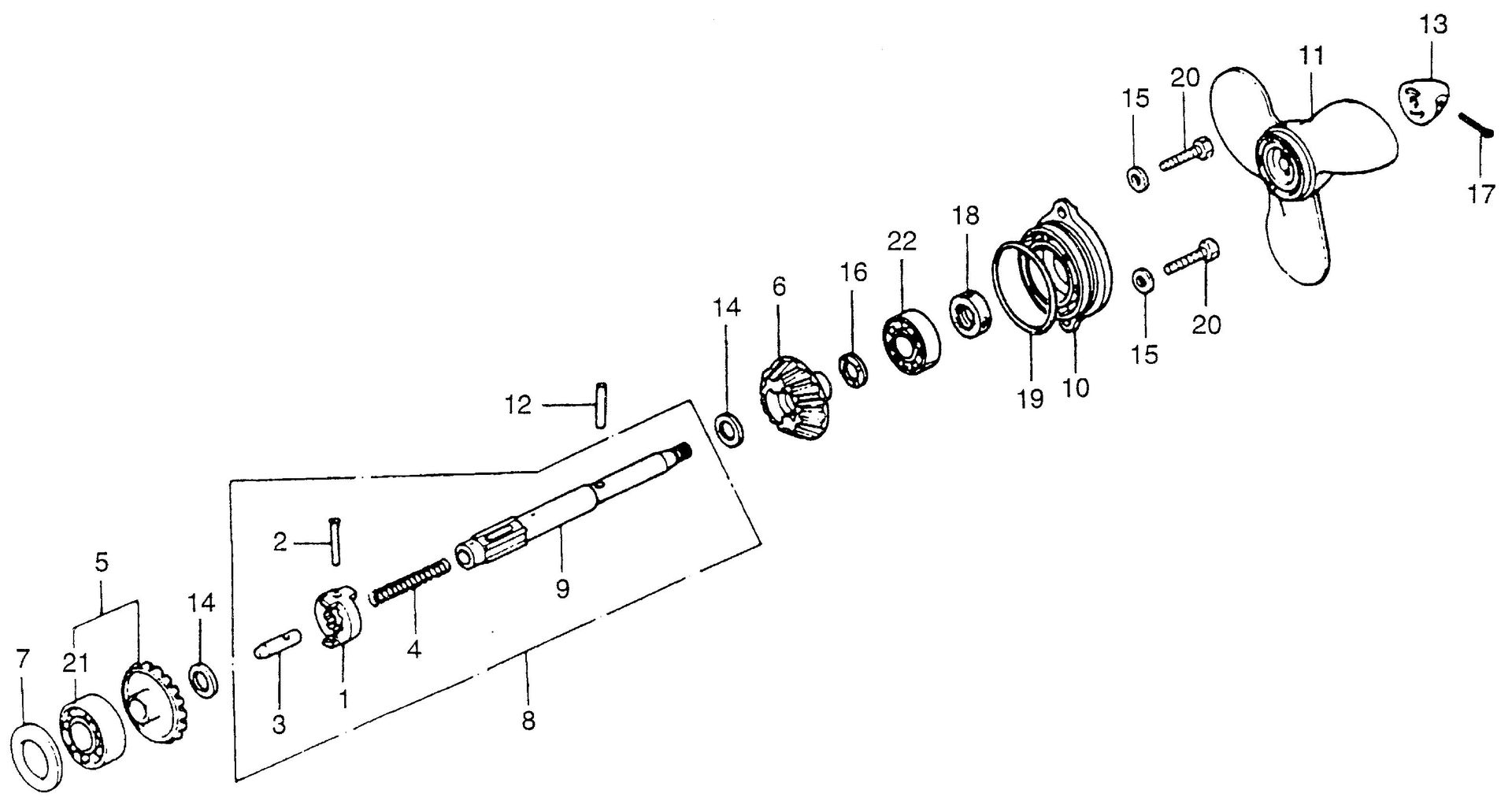 BF75 BF75 propeller shaft - propeller exploded parts diagram with numbered part references