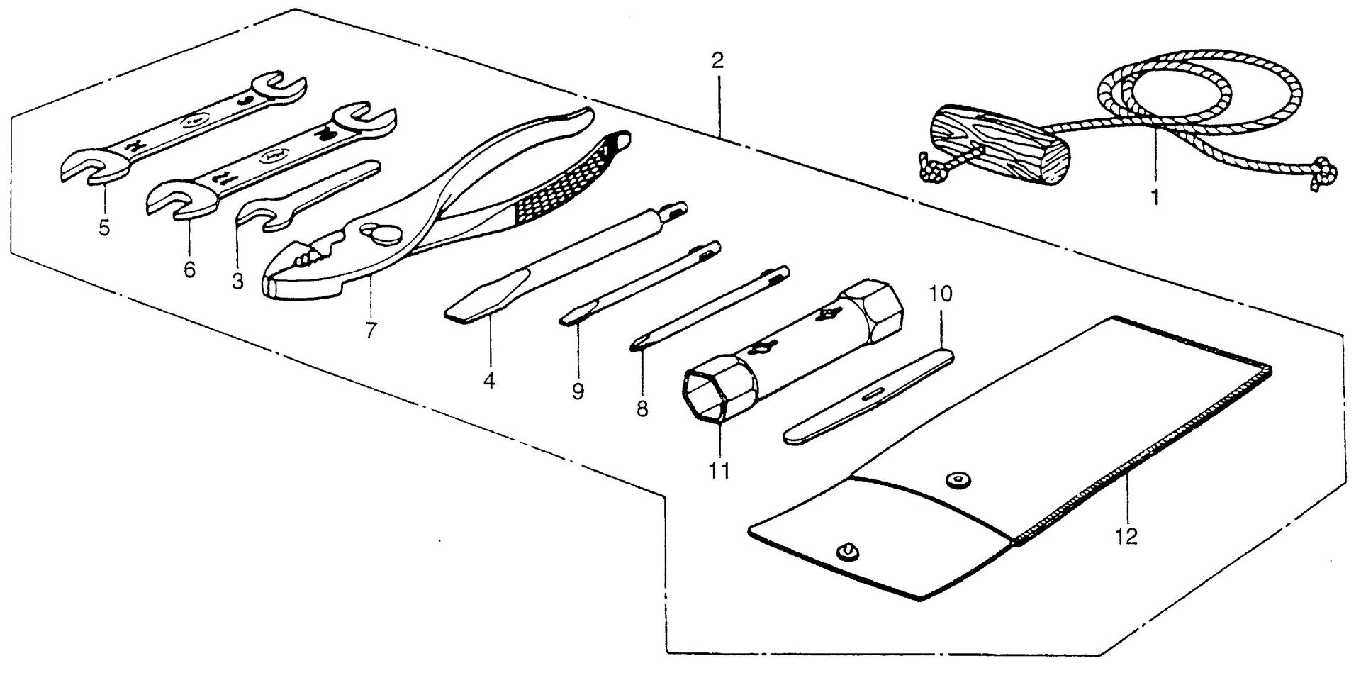 BF75 BF75 tools - starter rope exploded parts diagram with numbered part references
