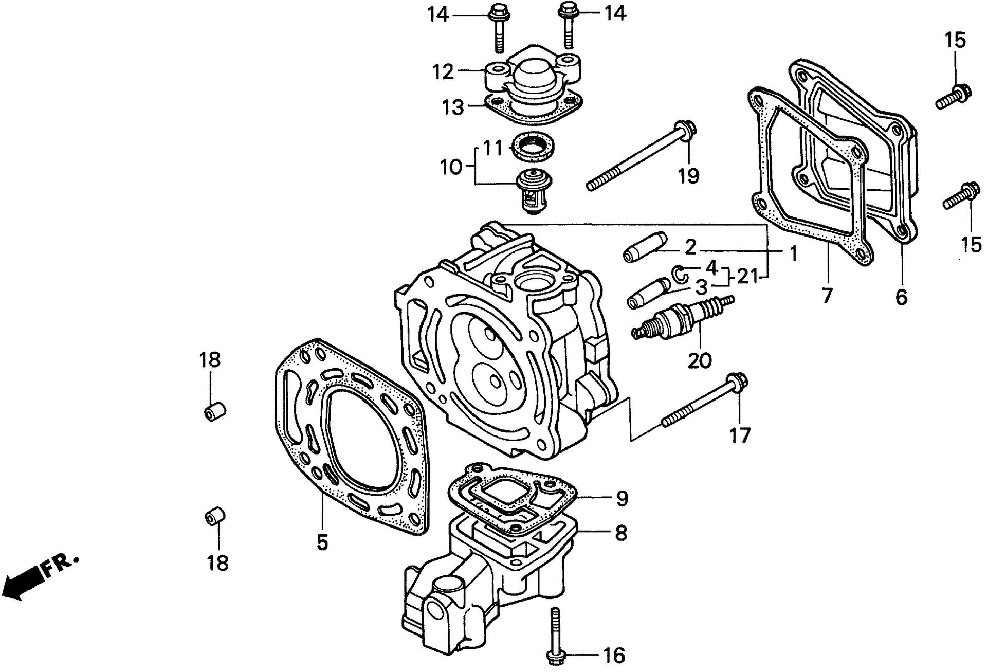 BF50 BF50F cylinder head exploded parts diagram with numbered part references