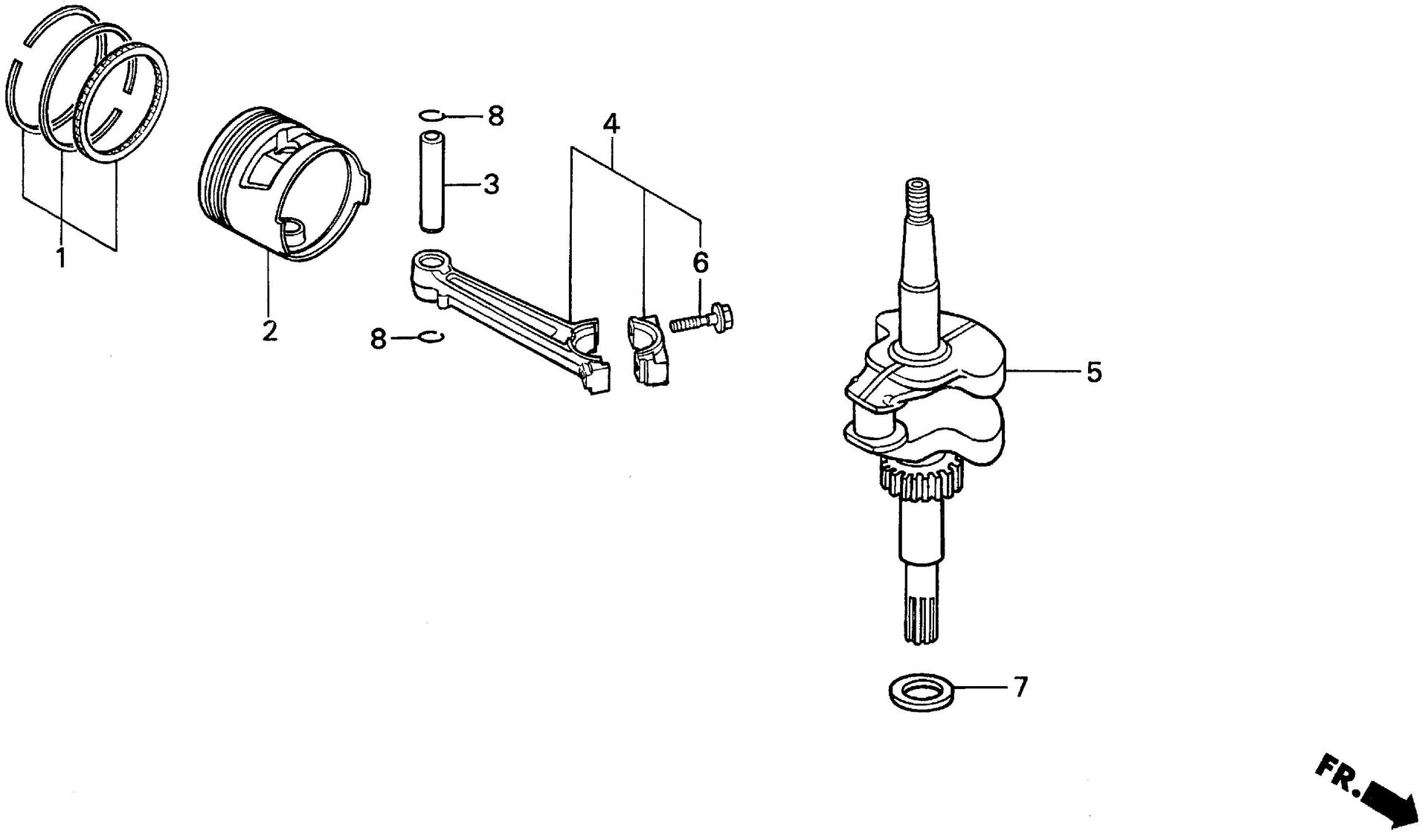 BF50 BF50F crankshaft exploded parts diagram with numbered part references