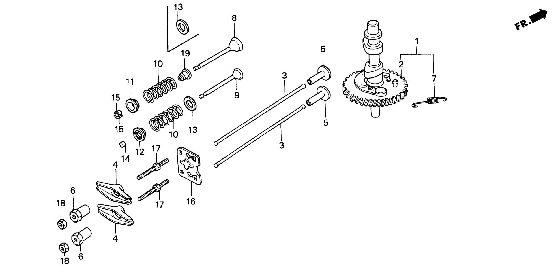 BF50 BF50F camshaft exploded parts diagram with numbered part references