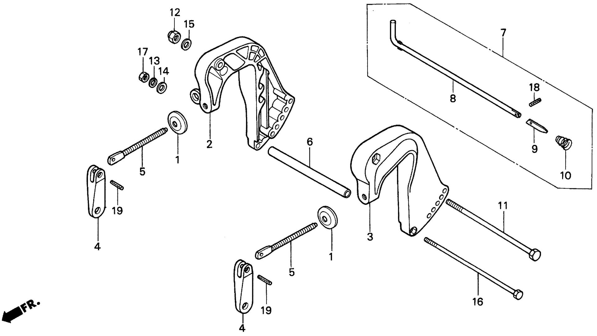 BF50 BF50F stern bracket exploded parts diagram with numbered part references