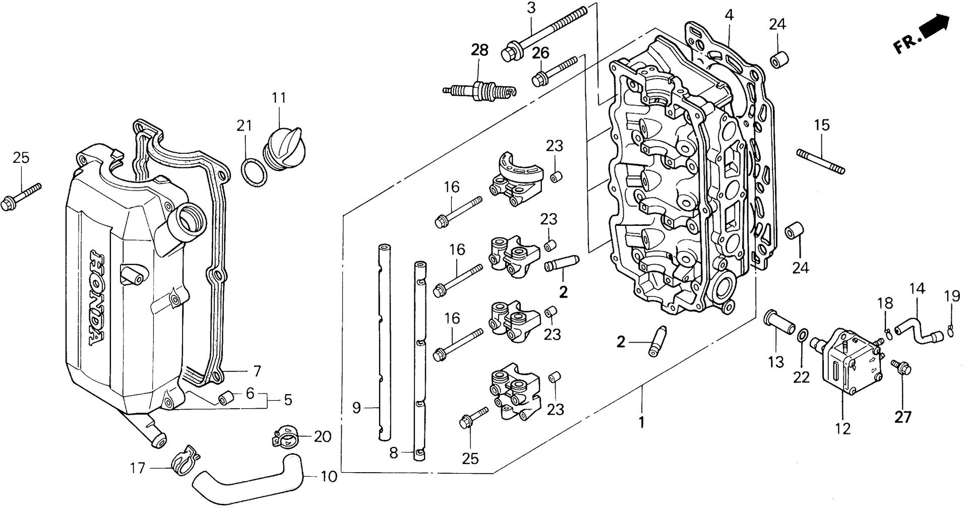 BF40 BF40AX cylinder head exploded parts diagram with numbered part references