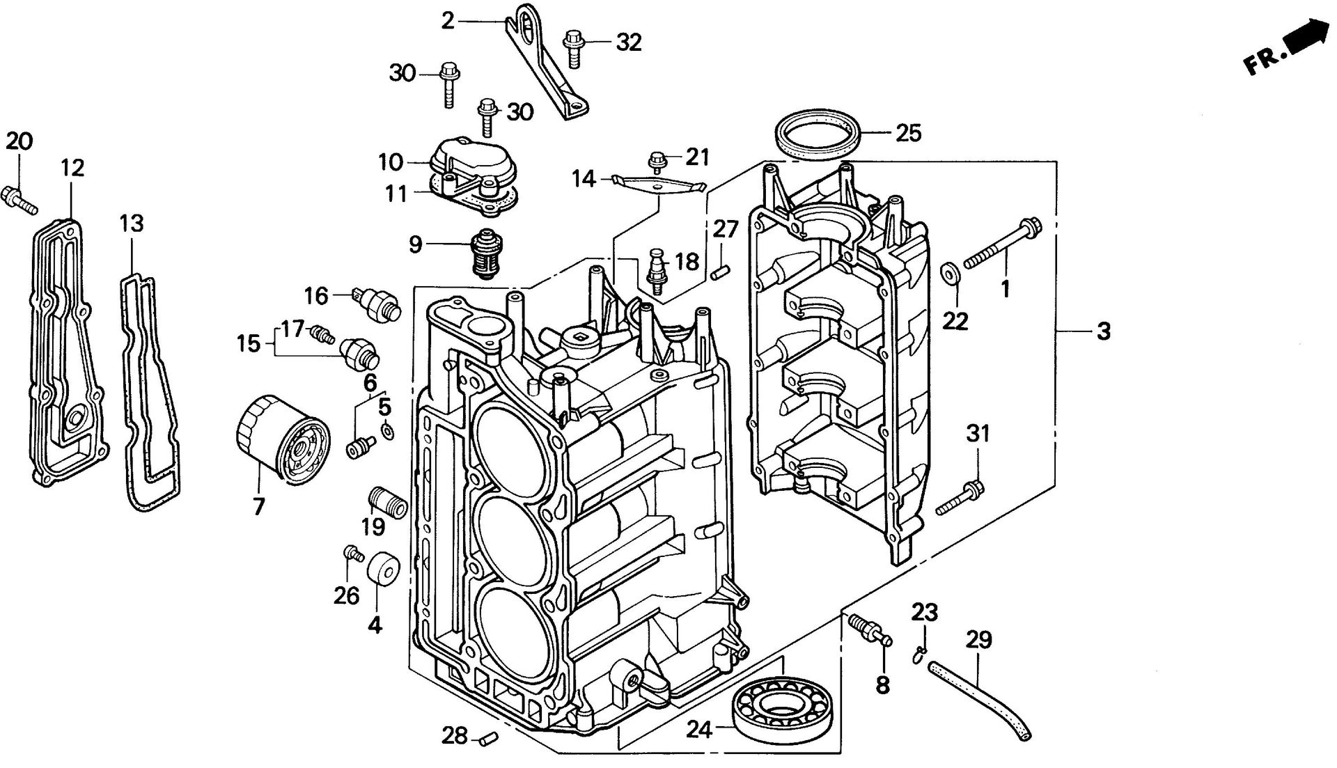 BF40 BF40AX cylinder block exploded parts diagram with numbered part references