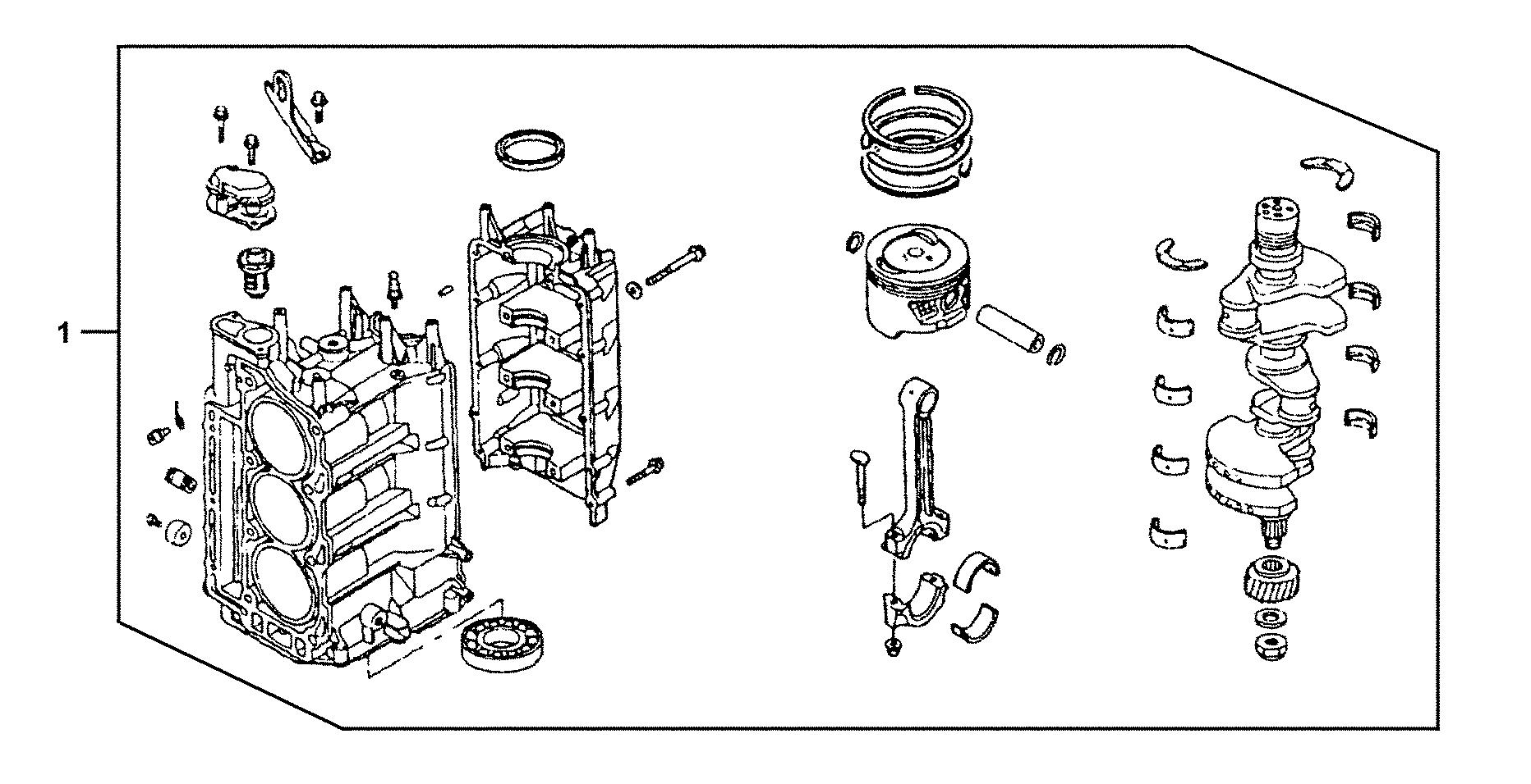BF40 BF40AX short block exploded parts diagram with numbered part references