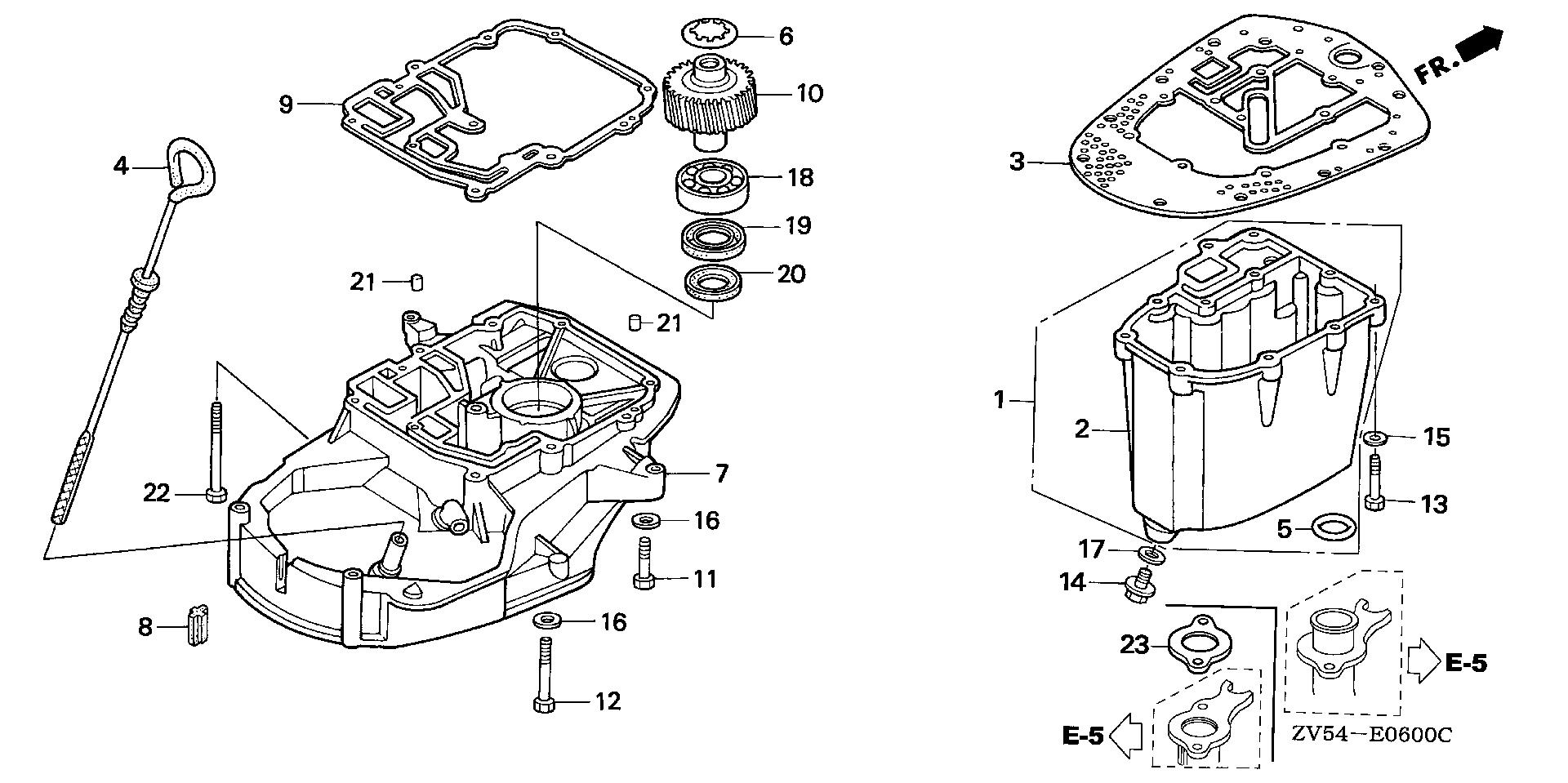 BF40 BF40AX oil pan exploded parts diagram with numbered part references