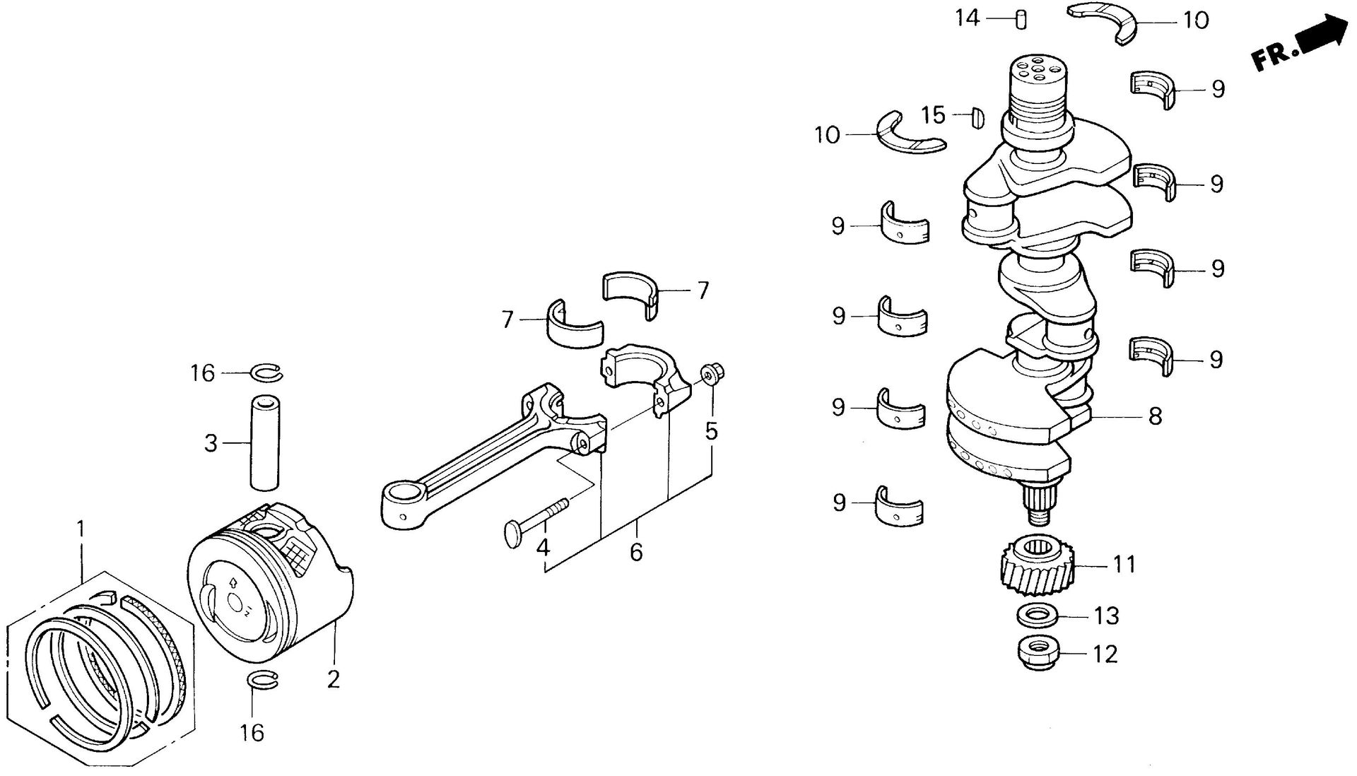 BF40 BF40AX piston exploded parts diagram with numbered part references