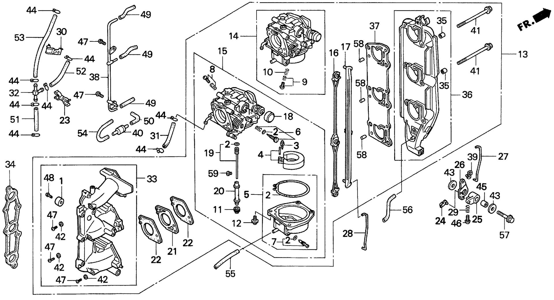 BF40 BF40AX carburetor exploded parts diagram with numbered part references