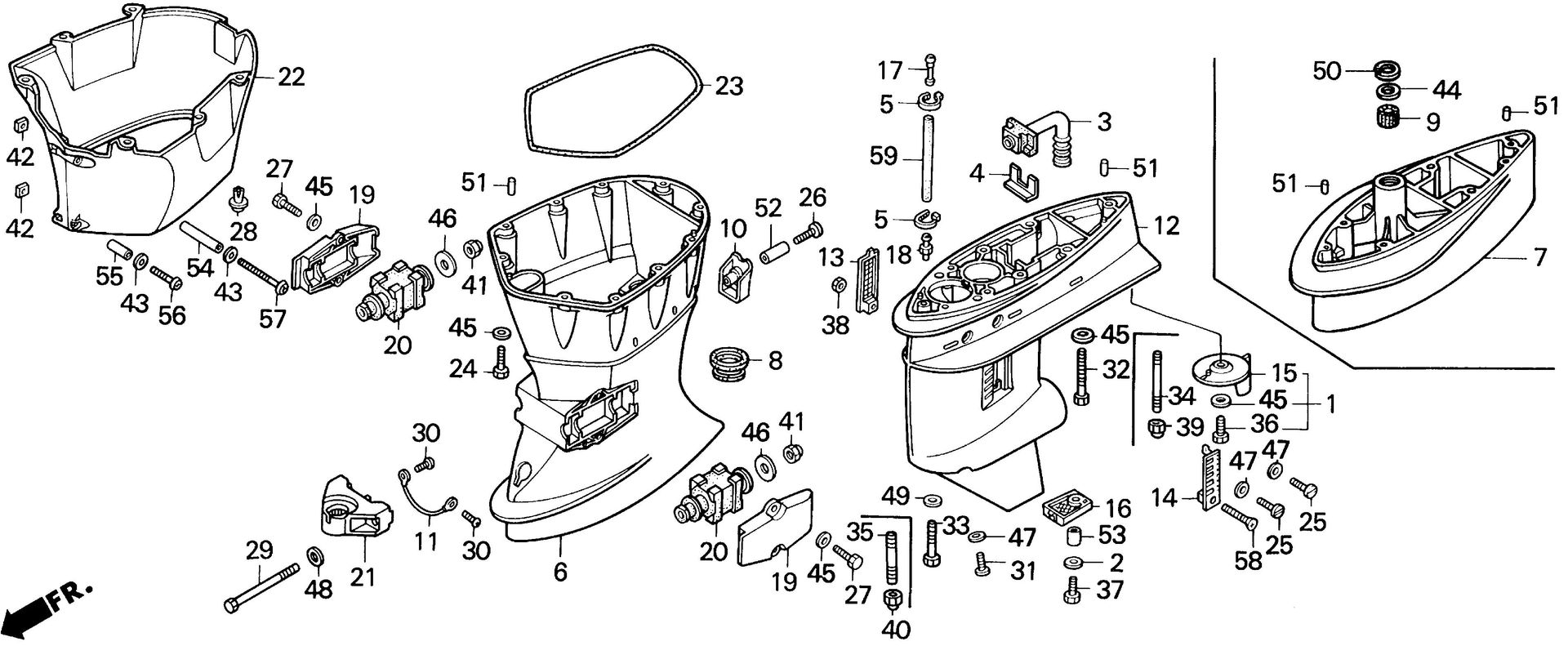 BF40 BF40AX extension case exploded parts diagram with numbered part references