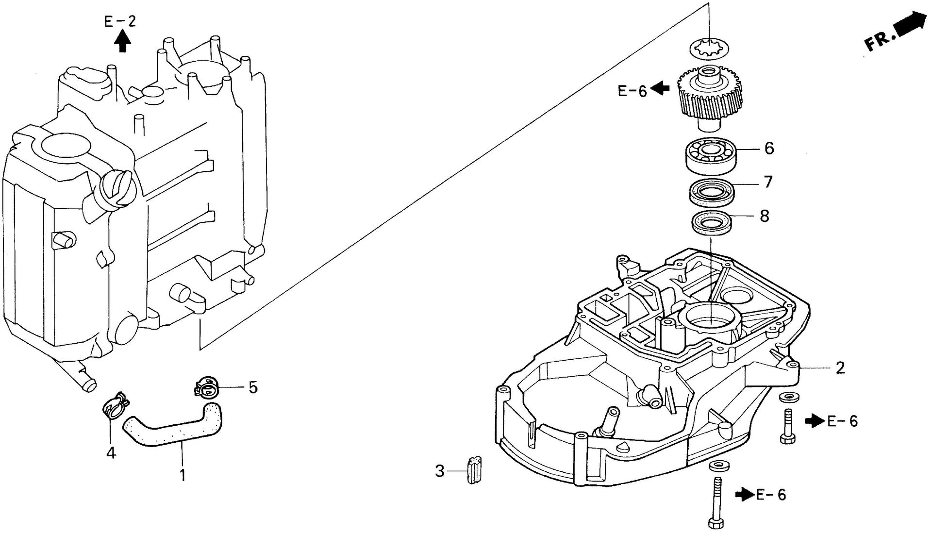 BF40 BF40AX primary gear case exploded parts diagram with numbered part references