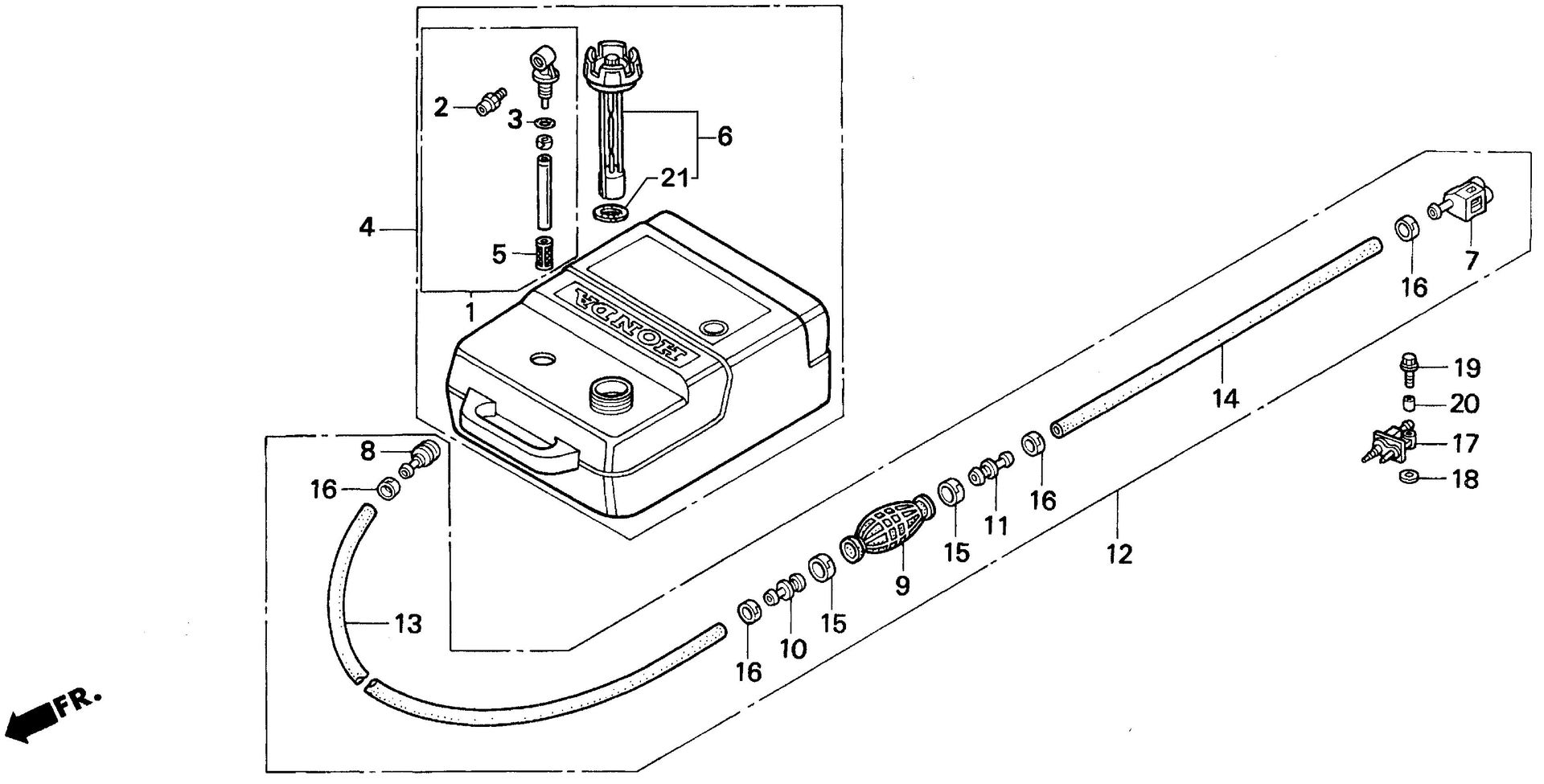 BF40 BF40AX fuel tank exploded parts diagram with numbered part references