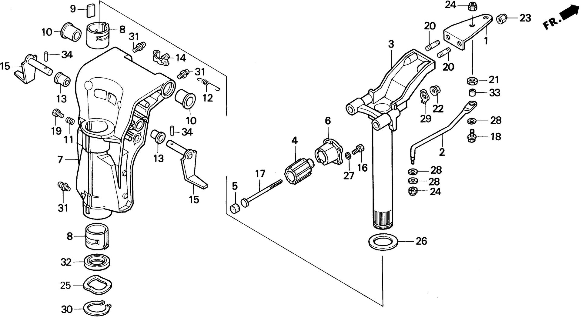 BF40 BF40AX swivel case exploded parts diagram with numbered part references
