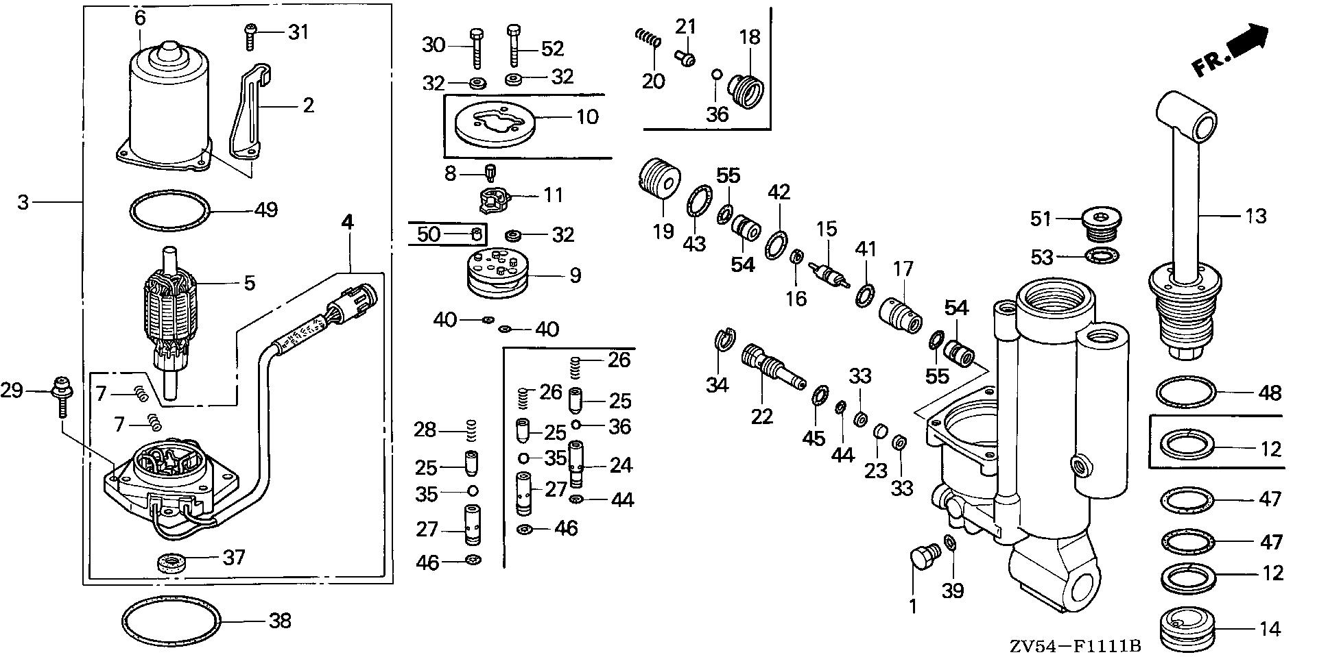 BF40 BF40AX power tilt components exploded parts diagram with numbered part references