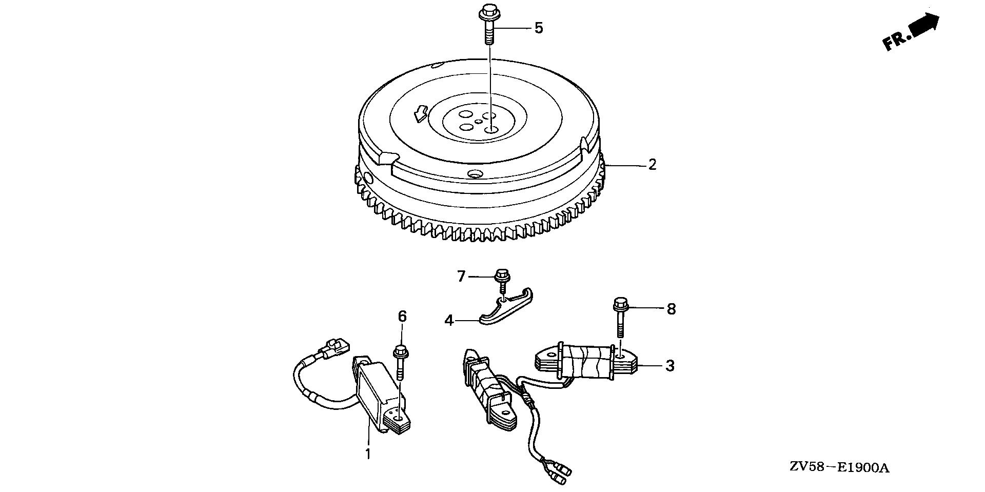 BF40 BF40A2 flywheel exploded parts diagram with numbered part references