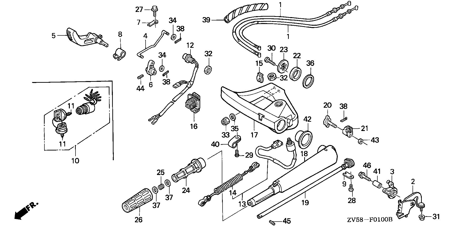 BF40 BF40A2 handlebar exploded parts diagram with numbered part references