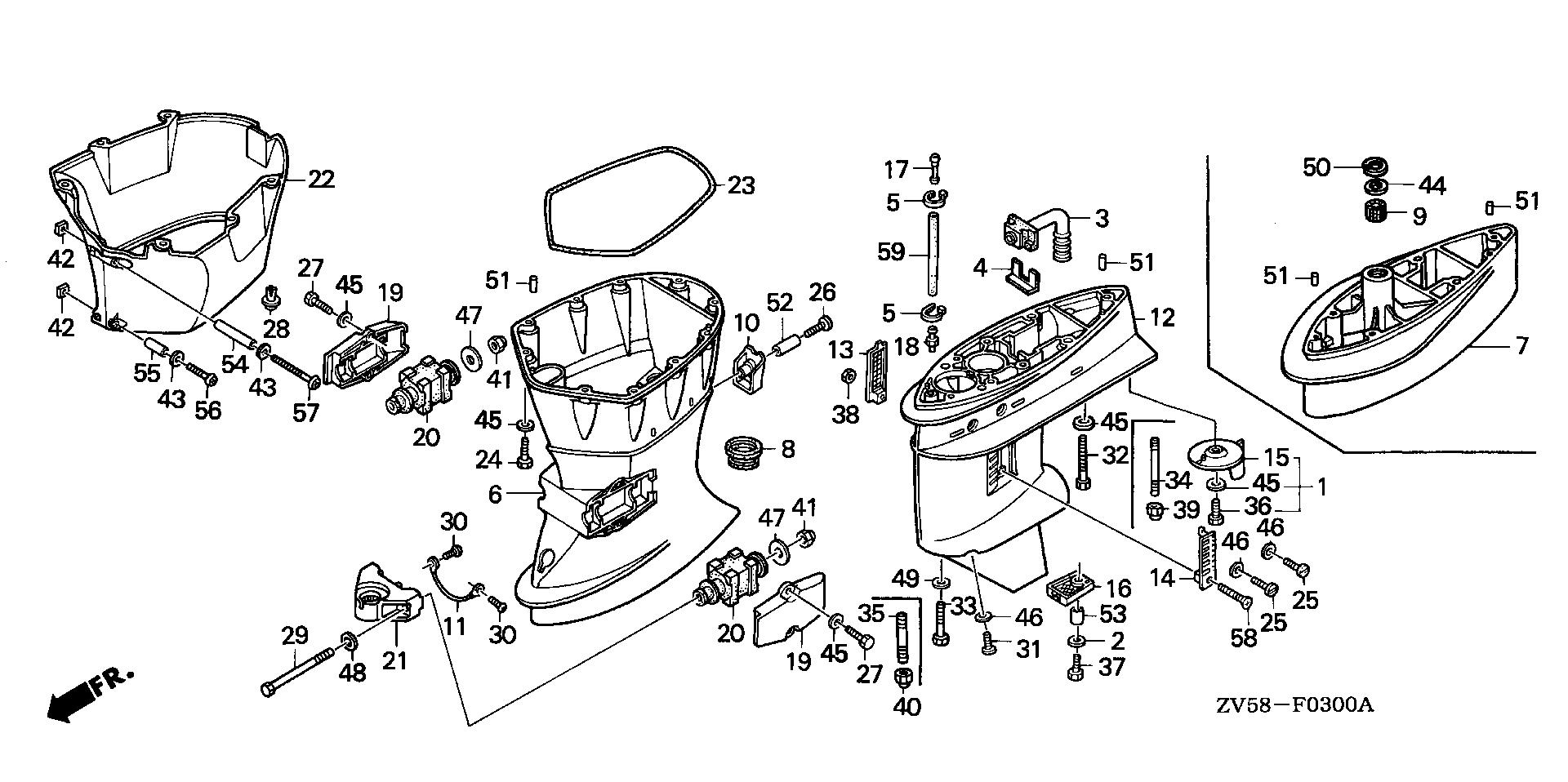 BF40 BF40A2 extension case exploded parts diagram with numbered part references