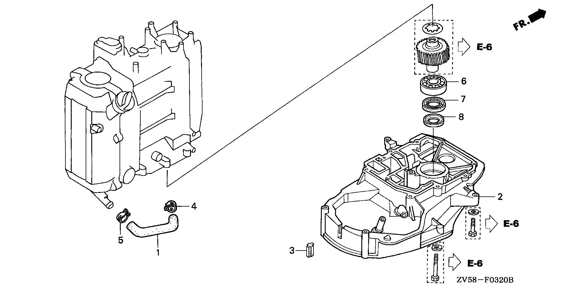 BF40 BF40A2 primary gear case exploded parts diagram with numbered part references