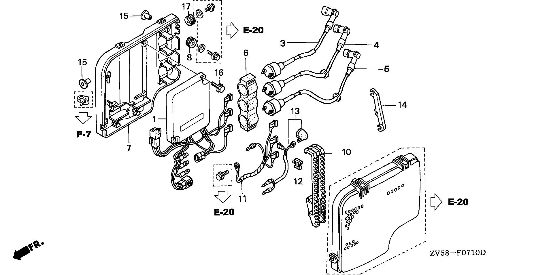 BF40 BF40A2 ignition coil - c.d.i. unit exploded parts diagram with numbered part references