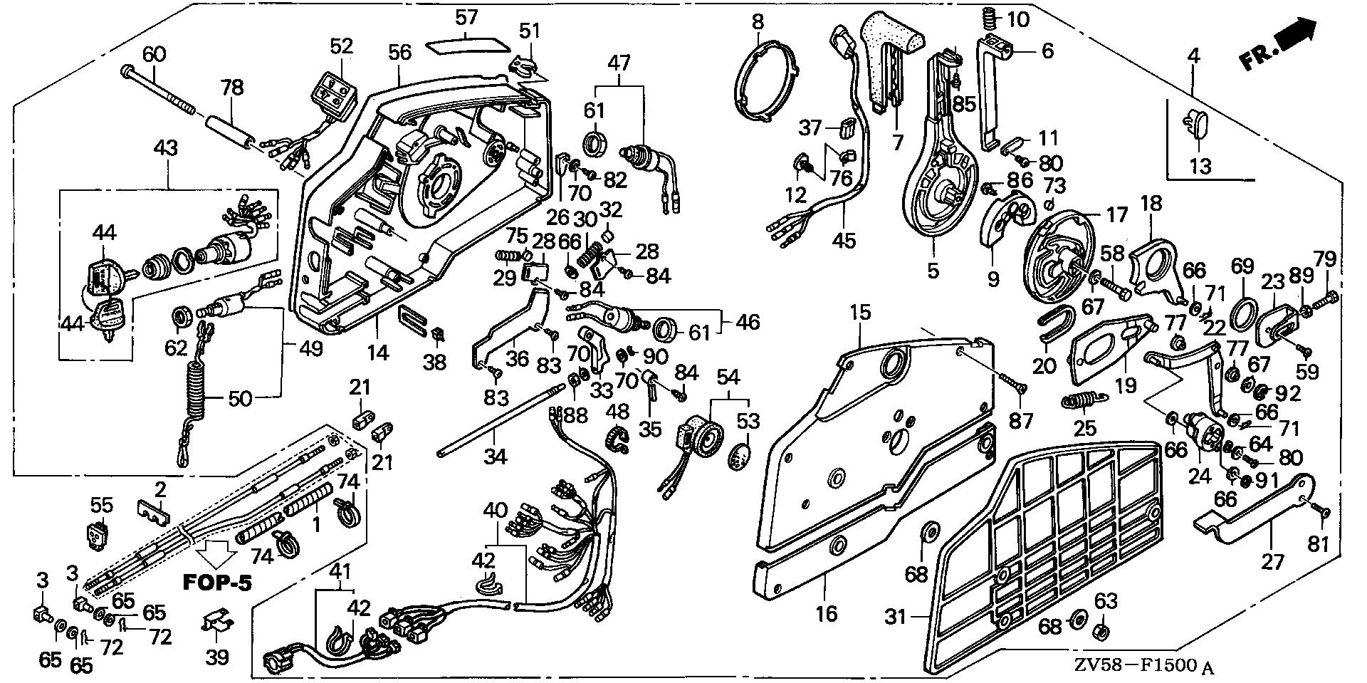 BF40 BF40A2 remote control exploded parts diagram with numbered part references