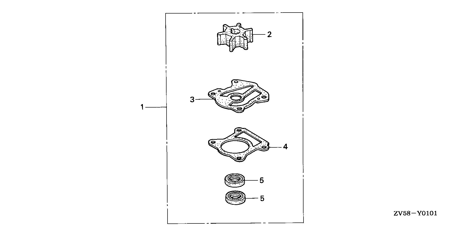 BF40 BF40A2 water pump impeller kit exploded parts diagram with numbered part references