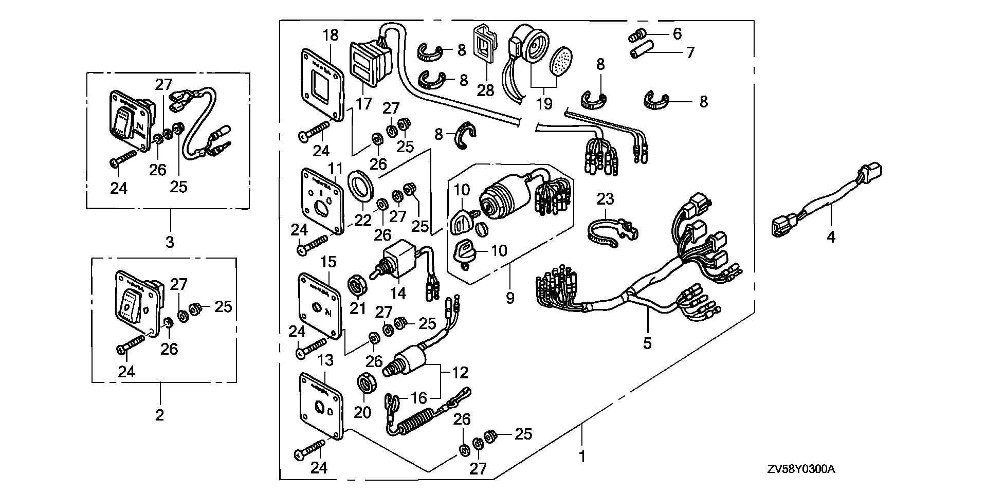 BF40 BF40A2 control panel - light      switch exploded parts diagram with numbered part references