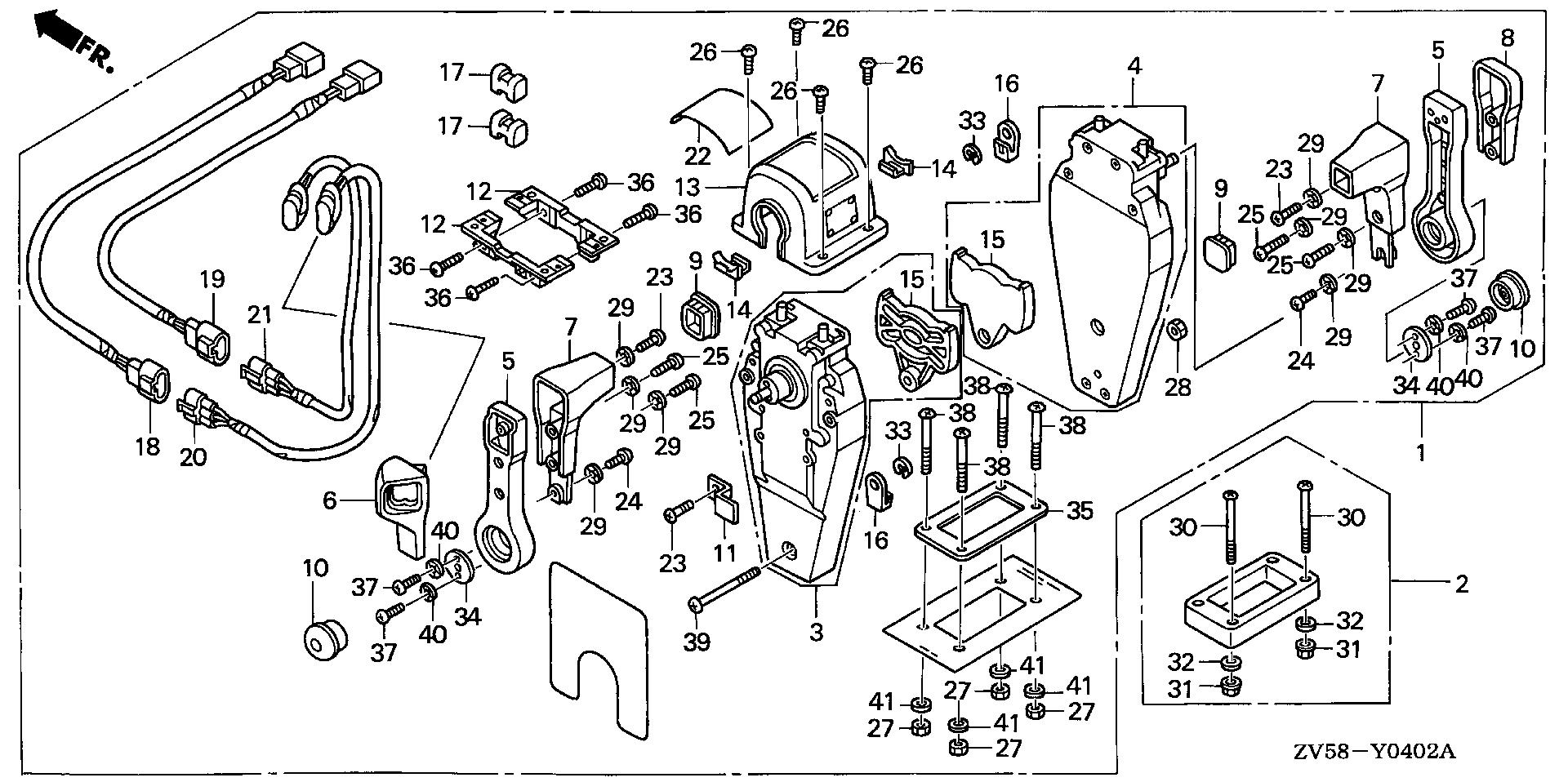 BF40 BF40A2 remote control (top mount dual type) (r.) exploded parts diagram with numbered part references