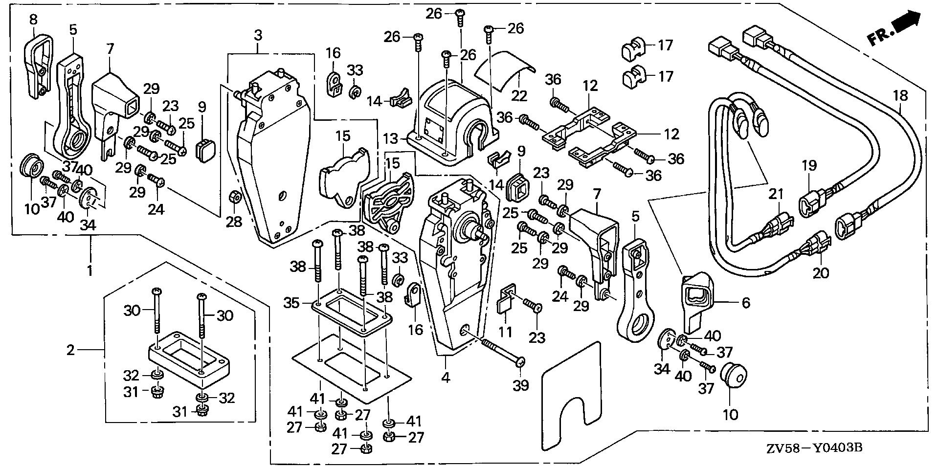 BF40 BF40A2 remote control (top mount dual type) (l.) exploded parts diagram with numbered part references