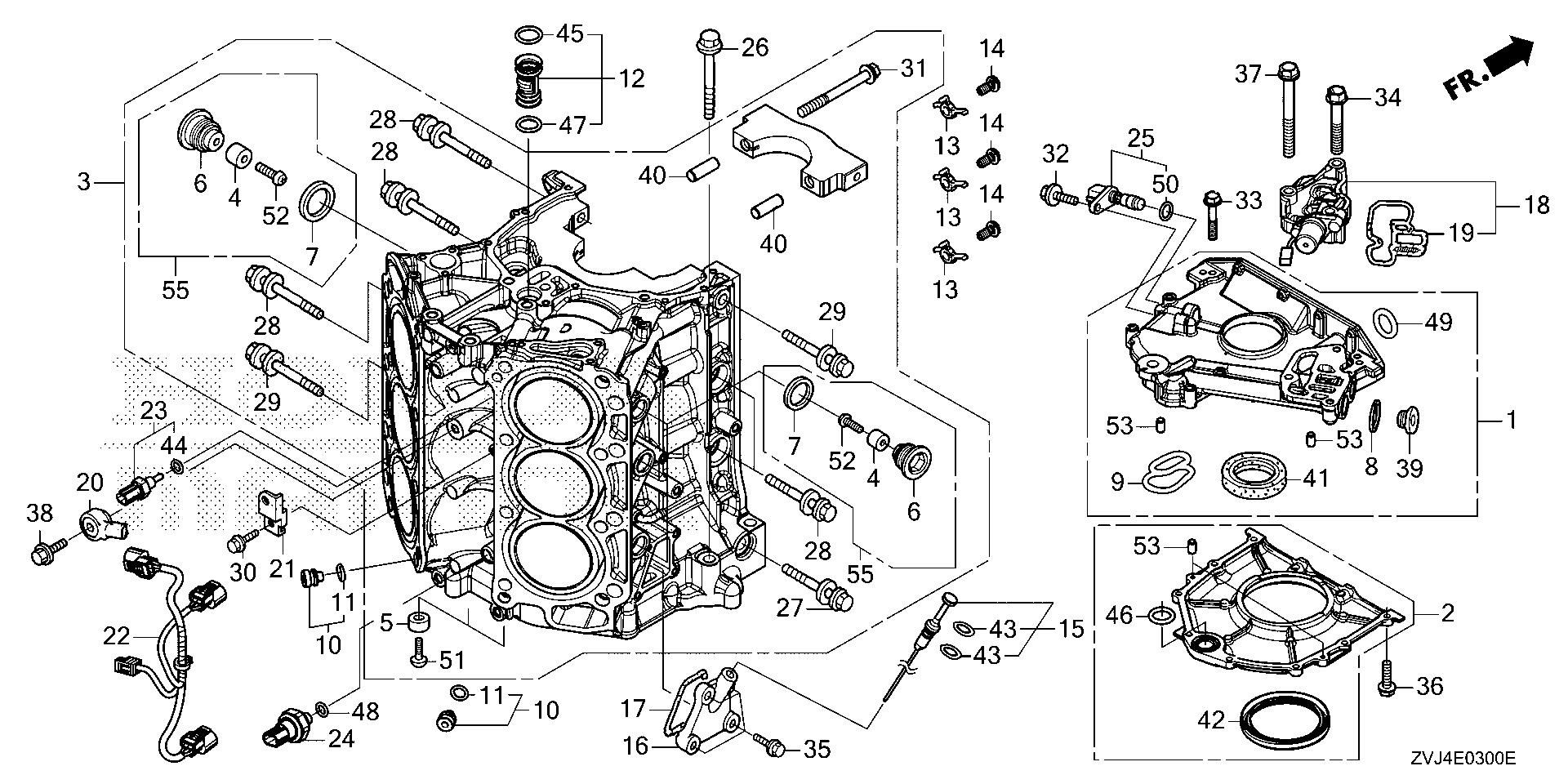 BF225 BF225DK1 cylinder block exploded parts diagram with numbered part references