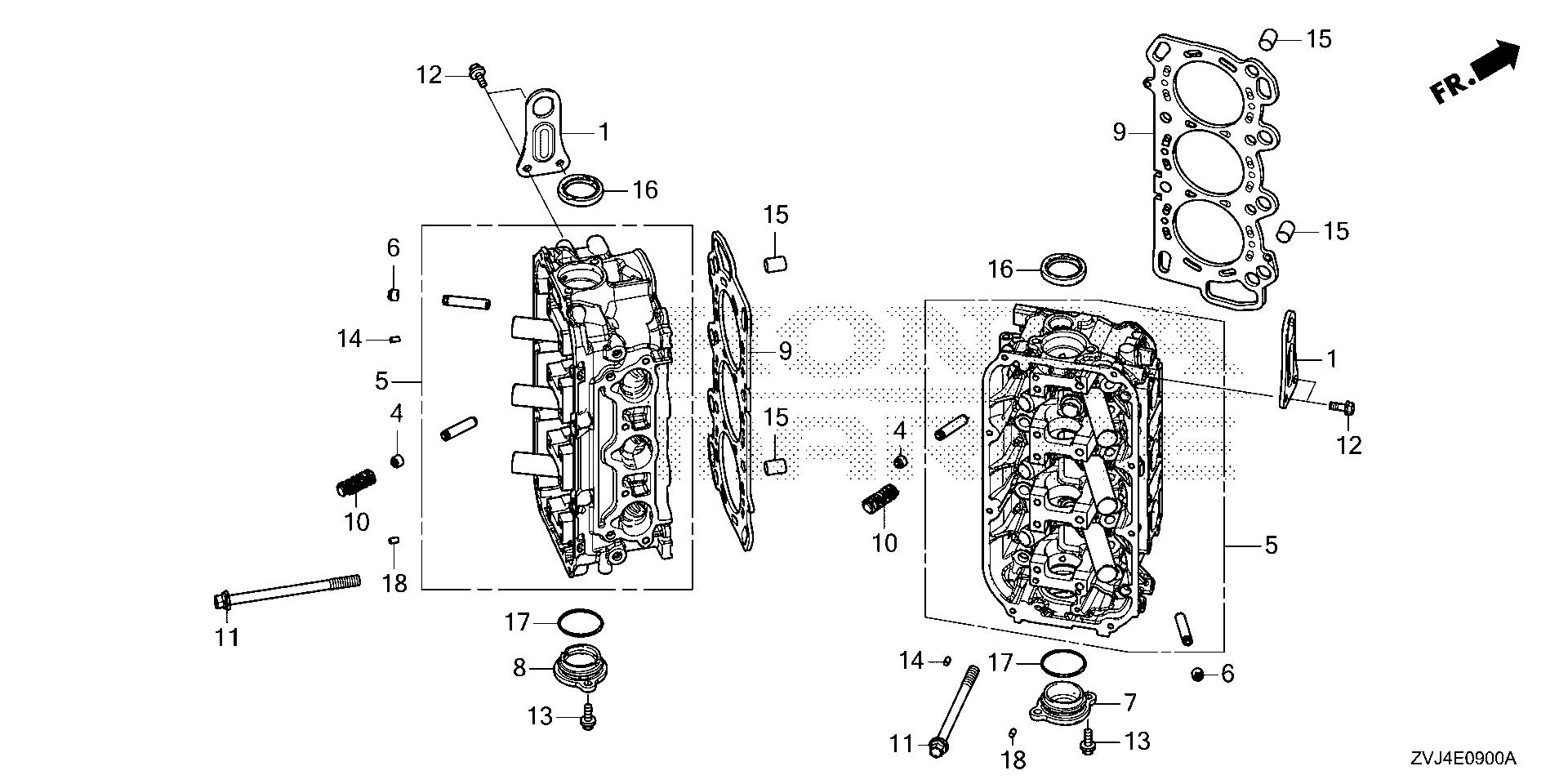 BF225 BF225DK1 cylinder head exploded parts diagram with numbered part references