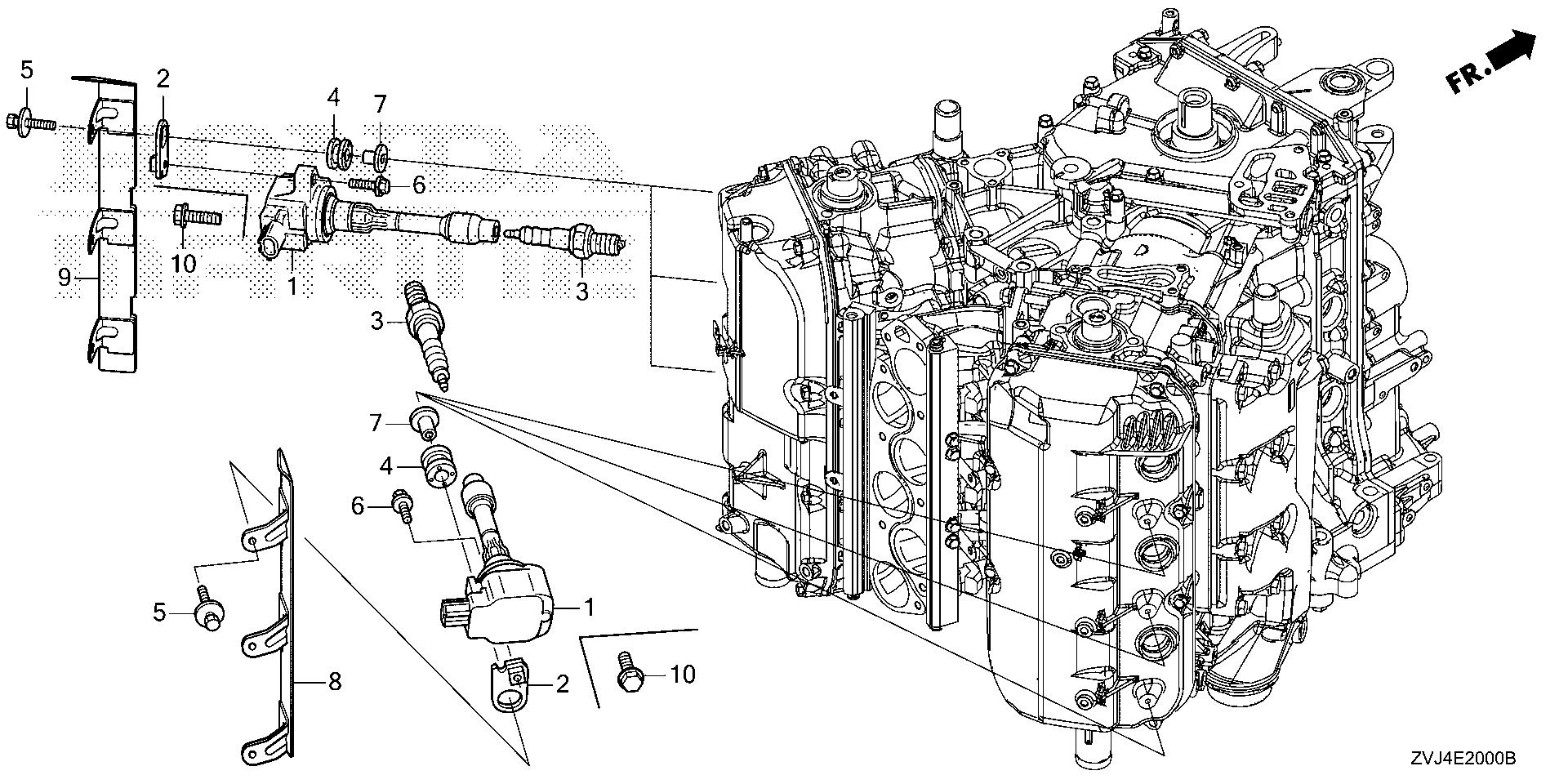 BF225 BF225DK1 spark plug exploded parts diagram with numbered part references
