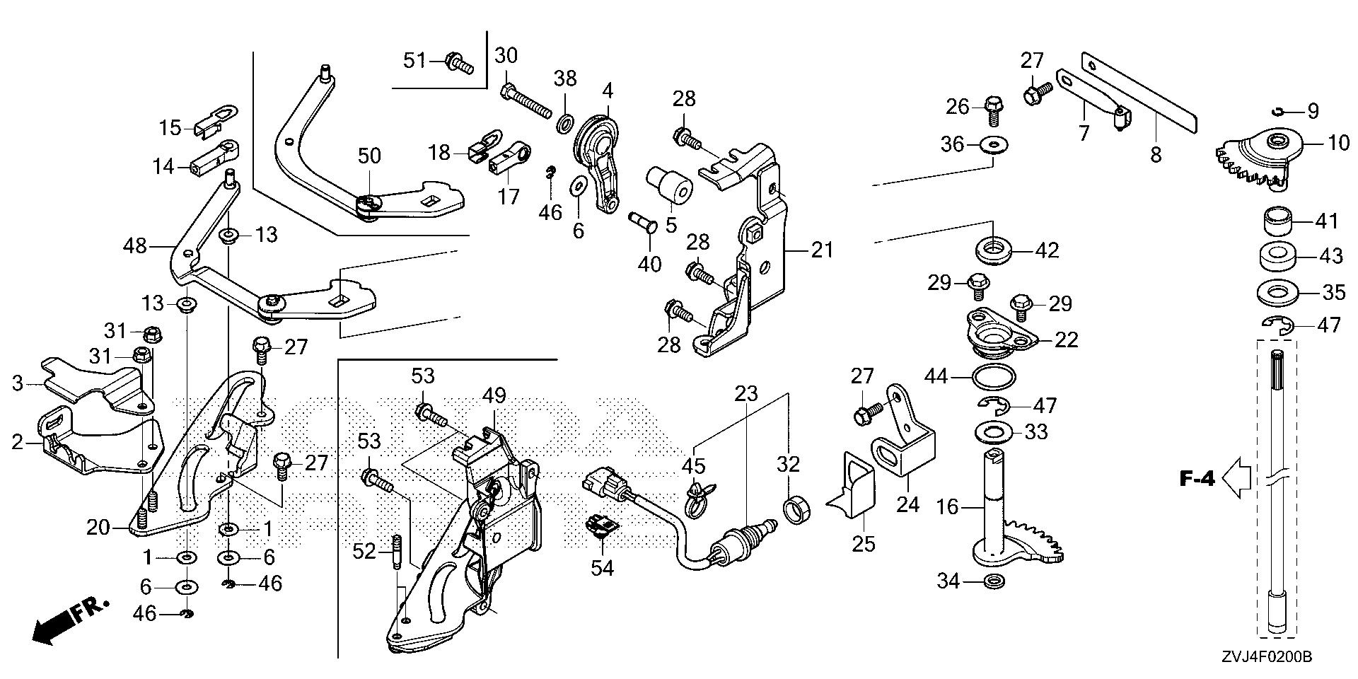 BF225 BF225DK1 shift shaft (1) exploded parts diagram with numbered part references